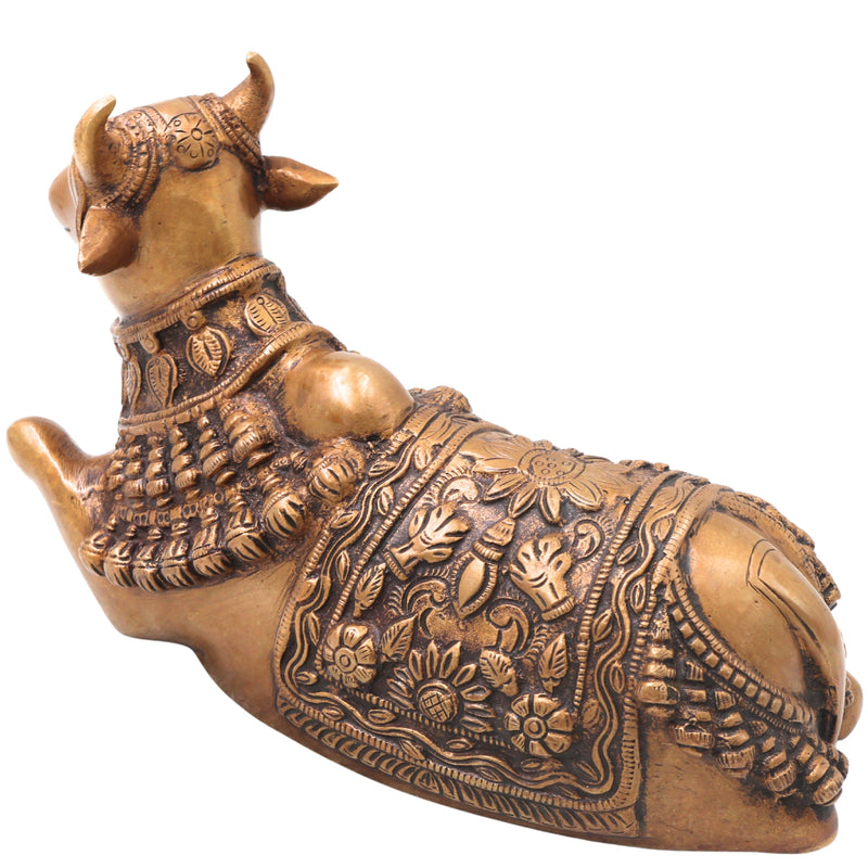 Brass Nandikeshwara Nandi Idol, Handcrafted Traditional Chola Vrishabha Murti for Pooja, Decor & Gifting, Gold, 6.5 Inch, 1 Piece