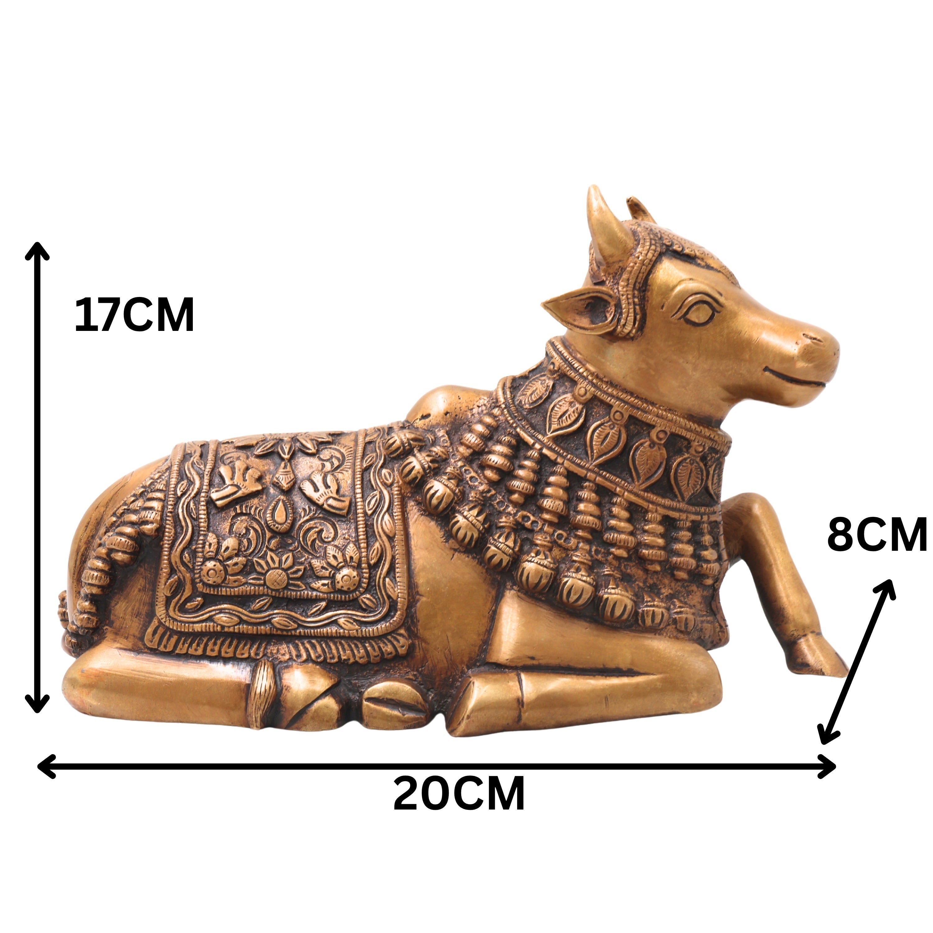 Brass Nandikeshwara Nandi Idol, Handcrafted Traditional Chola Vrishabha Murti for Pooja, Decor & Gifting, Gold, 6.5 Inch, 1 Piece