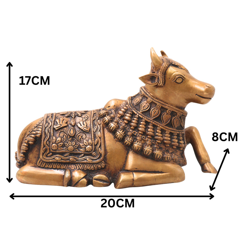 Brass Nandikeshwara Nandi Idol, Handcrafted Traditional Chola Vrishabha Murti for Pooja, Decor & Gifting, Gold, 6.5 Inch, 1 Piece