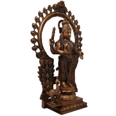 Brass Murugan Kartikeya Idol, Subrahmanya Skanda Kumaraswamy Murti for Pooja, Home Decor, Gifting, Traditional Chola Art, Gold, 22 Inch, 1 Piece