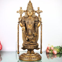 Brass Balaji Venkateshwara Idol, Tirupati Srinivasa Govinda Murti for Pooja, Home Decor, Gifting, Handcrafted Traditional Chola Art, Gold, 20 Inch, 1 Piece