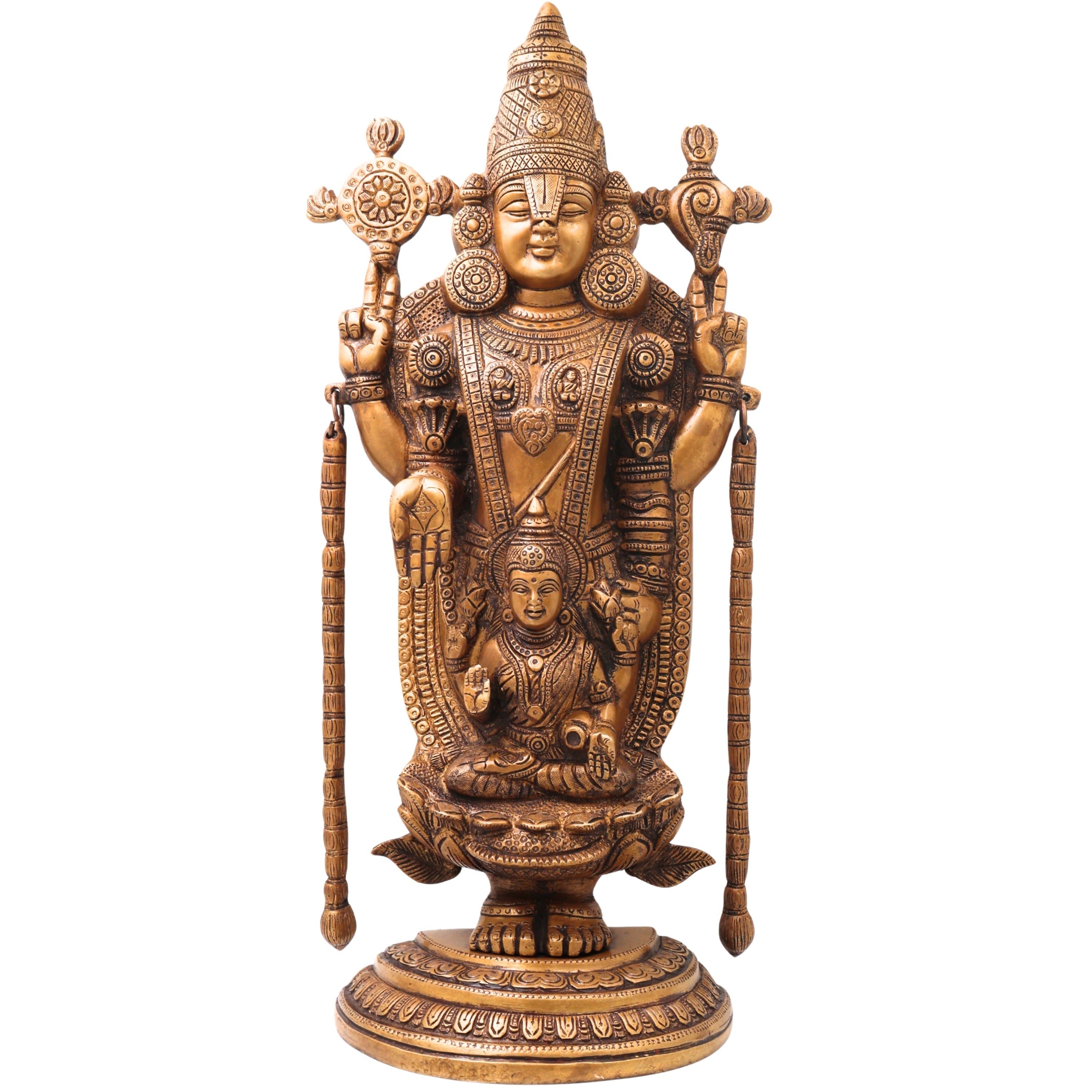 Brass Balaji Venkateshwara Idol, Tirupati Srinivasa Govinda Murti for Pooja, Home Decor, Gifting, Handcrafted Traditional Chola Art, Gold, 20 Inch, 1 Piece