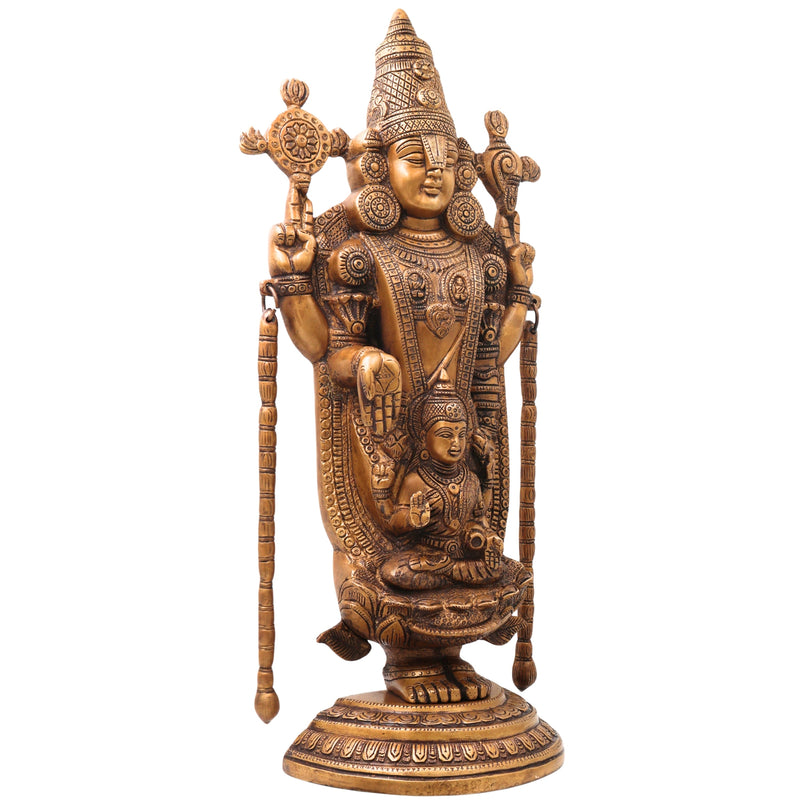 Brass Balaji Venkateshwara Idol, Tirupati Srinivasa Govinda Murti for Pooja, Home Decor, Gifting, Handcrafted Traditional Chola Art, Gold, 20 Inch, 1 Piece