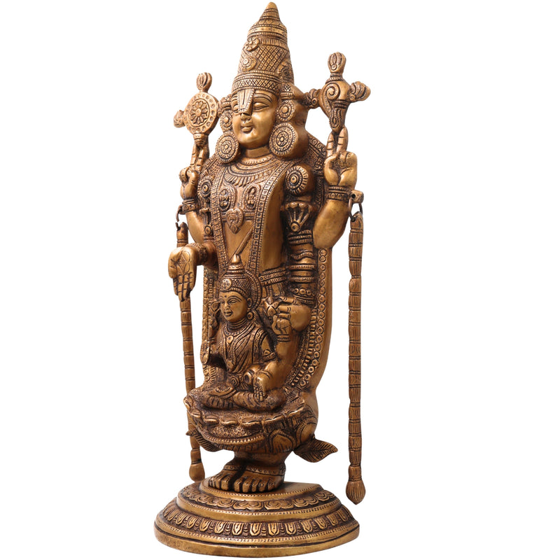 Brass Balaji Venkateshwara Idol, Tirupati Srinivasa Govinda Murti for Pooja, Home Decor, Gifting, Handcrafted Traditional Chola Art, Gold, 20 Inch, 1 Piece