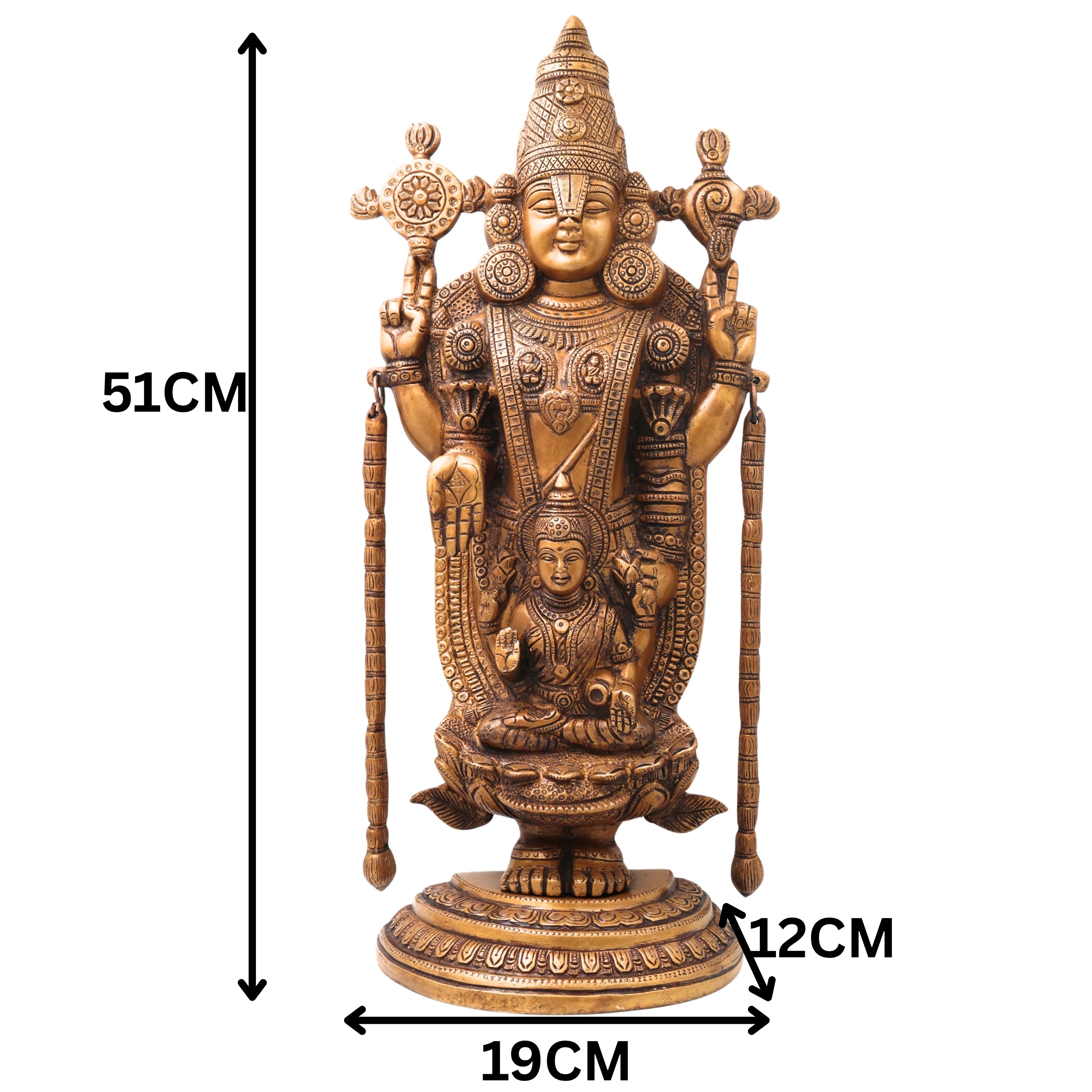 Brass Balaji Venkateshwara Idol, Tirupati Srinivasa Govinda Murti for Pooja, Home Decor, Gifting, Handcrafted Traditional Chola Art, Gold, 20 Inch, 1 Piece