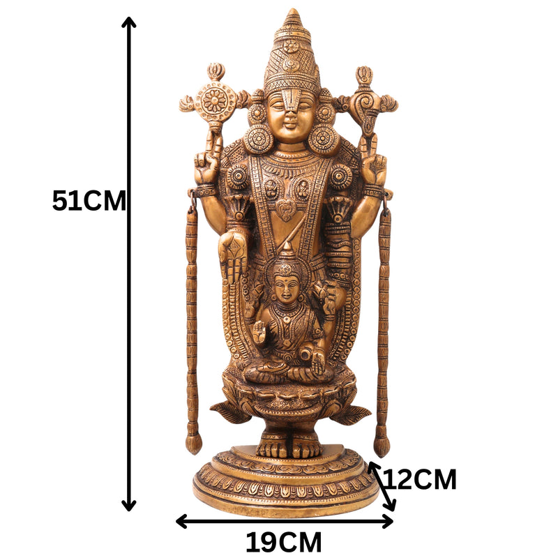 Brass Balaji Venkateshwara Idol, Tirupati Srinivasa Govinda Murti for Pooja, Home Decor, Gifting, Handcrafted Traditional Chola Art, Gold, 20 Inch, 1 Piece