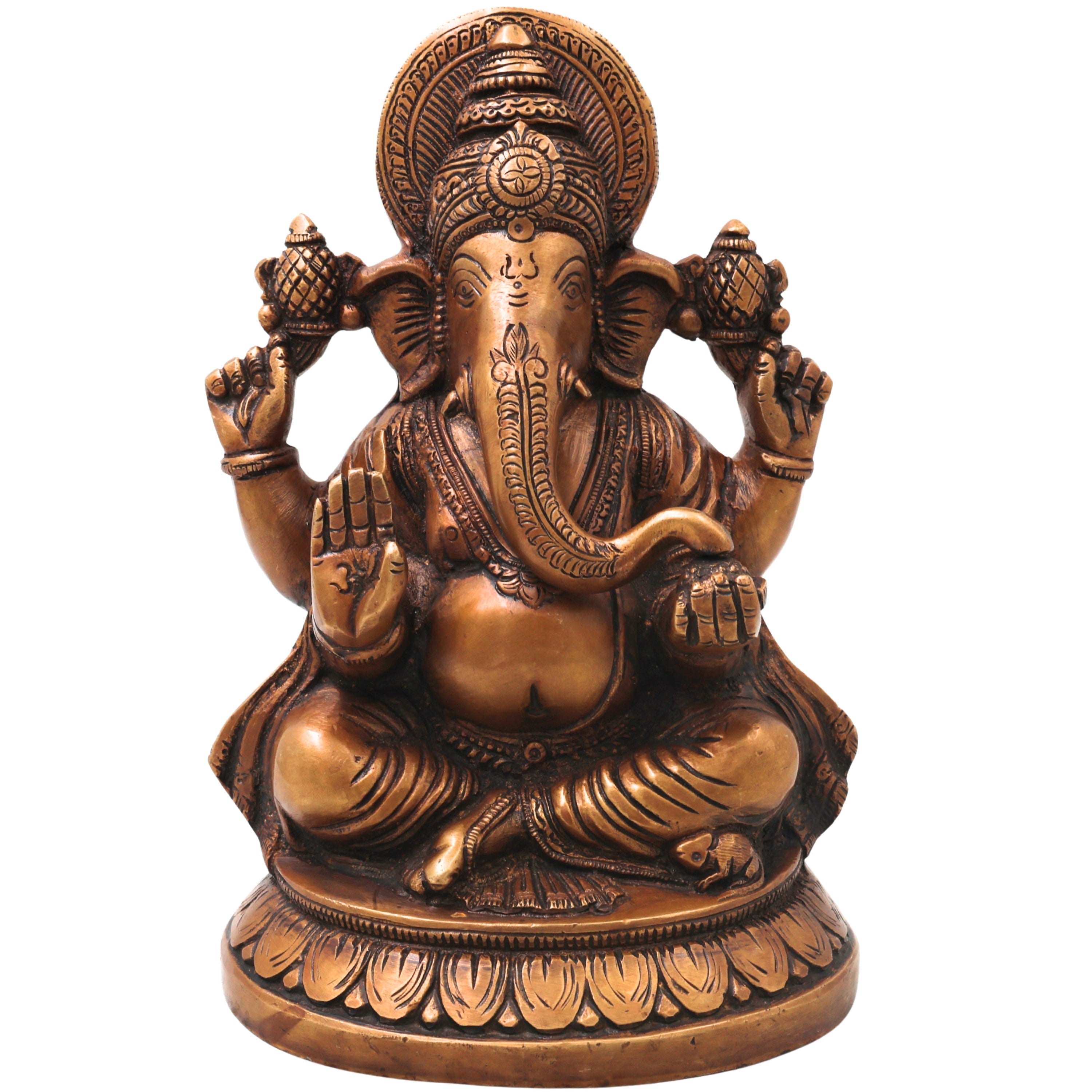 Brass Ganesha Ganapati Vinayaka Idol for Pooja, Home Decor & Gifting Handcrafted Traditional Chola Murti, Gold, 9 Inch, 1 Piece