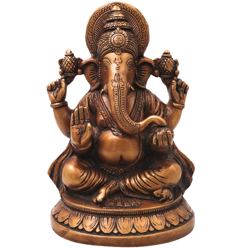 Brass Ganesha Ganapati Vinayaka Idol for Pooja, Home Decor & Gifting Handcrafted Traditional Chola Murti, Gold, 9 Inch, 1 Piece