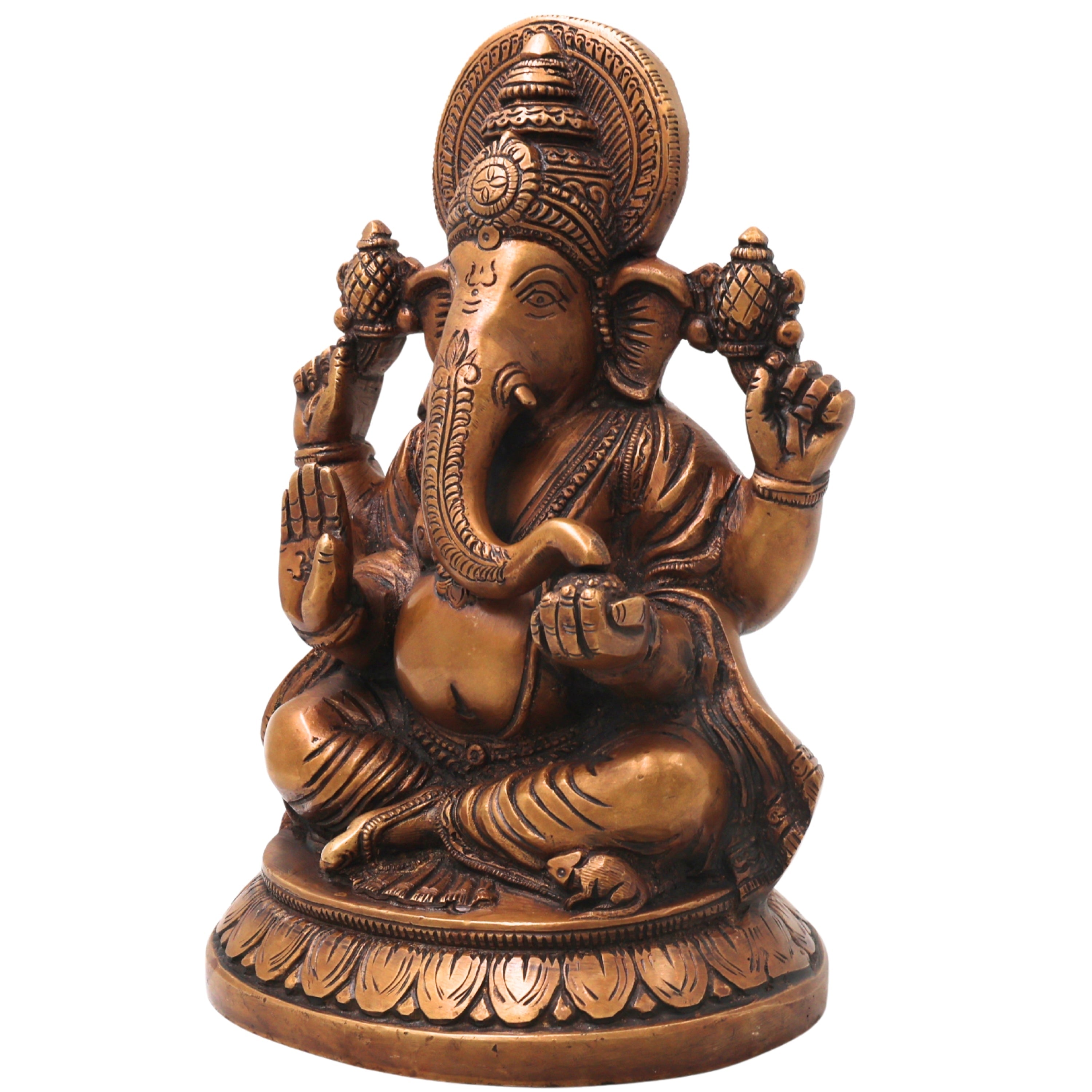 Brass Ganesha Ganapati Vinayaka Idol for Pooja, Home Decor & Gifting Handcrafted Traditional Chola Murti, Gold, 9 Inch, 1 Piece