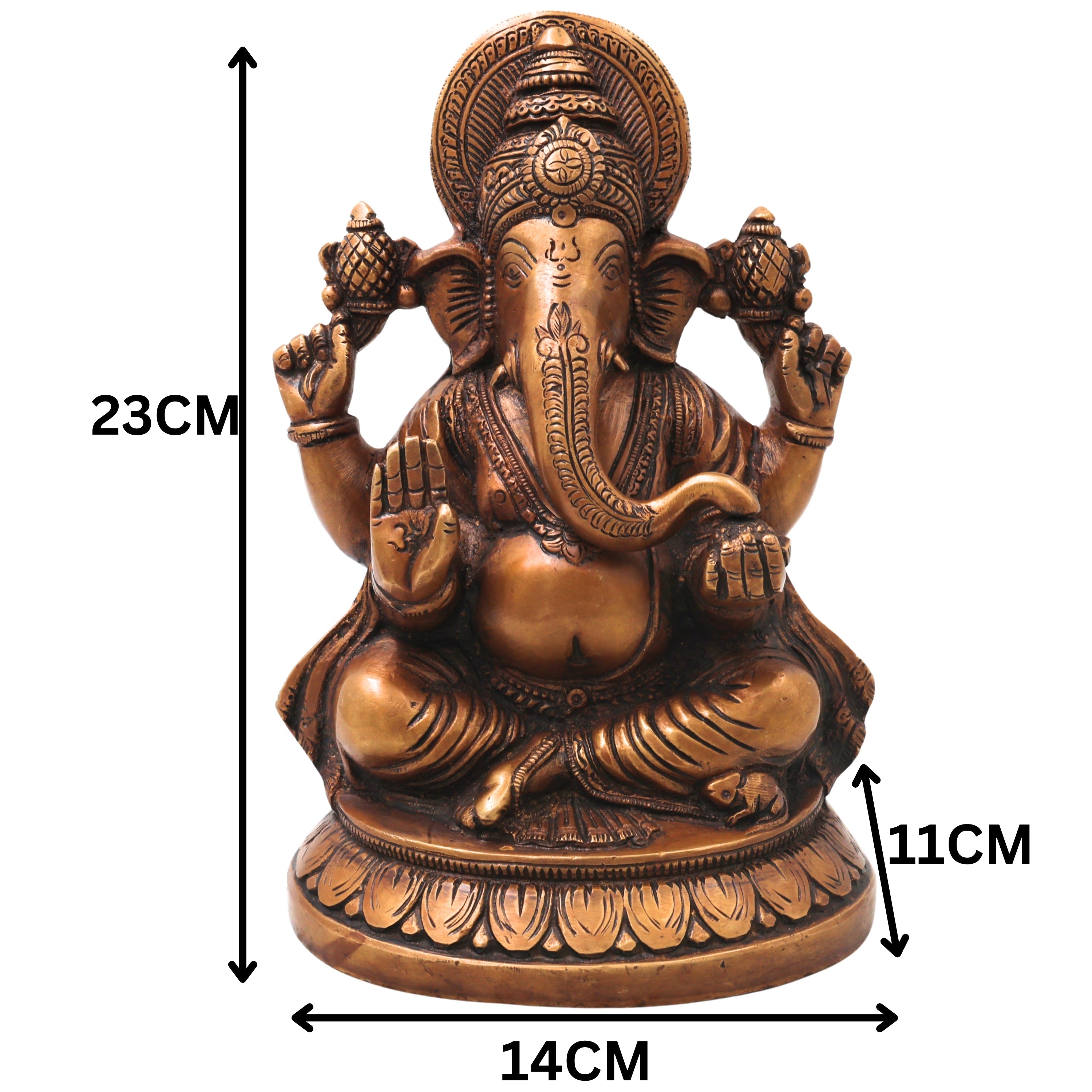 Brass Ganesha Ganapati Vinayaka Idol for Pooja, Home Decor & Gifting Handcrafted Traditional Chola Murti, Gold, 9 Inch, 1 Piece