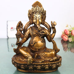 Brass Ganesha Ganapati Vinayaka Idol, Handcrafted Traditional Chola Murti for Pooja, Decor & Gifting, Gold, 9.5 Inch, 1 Piece