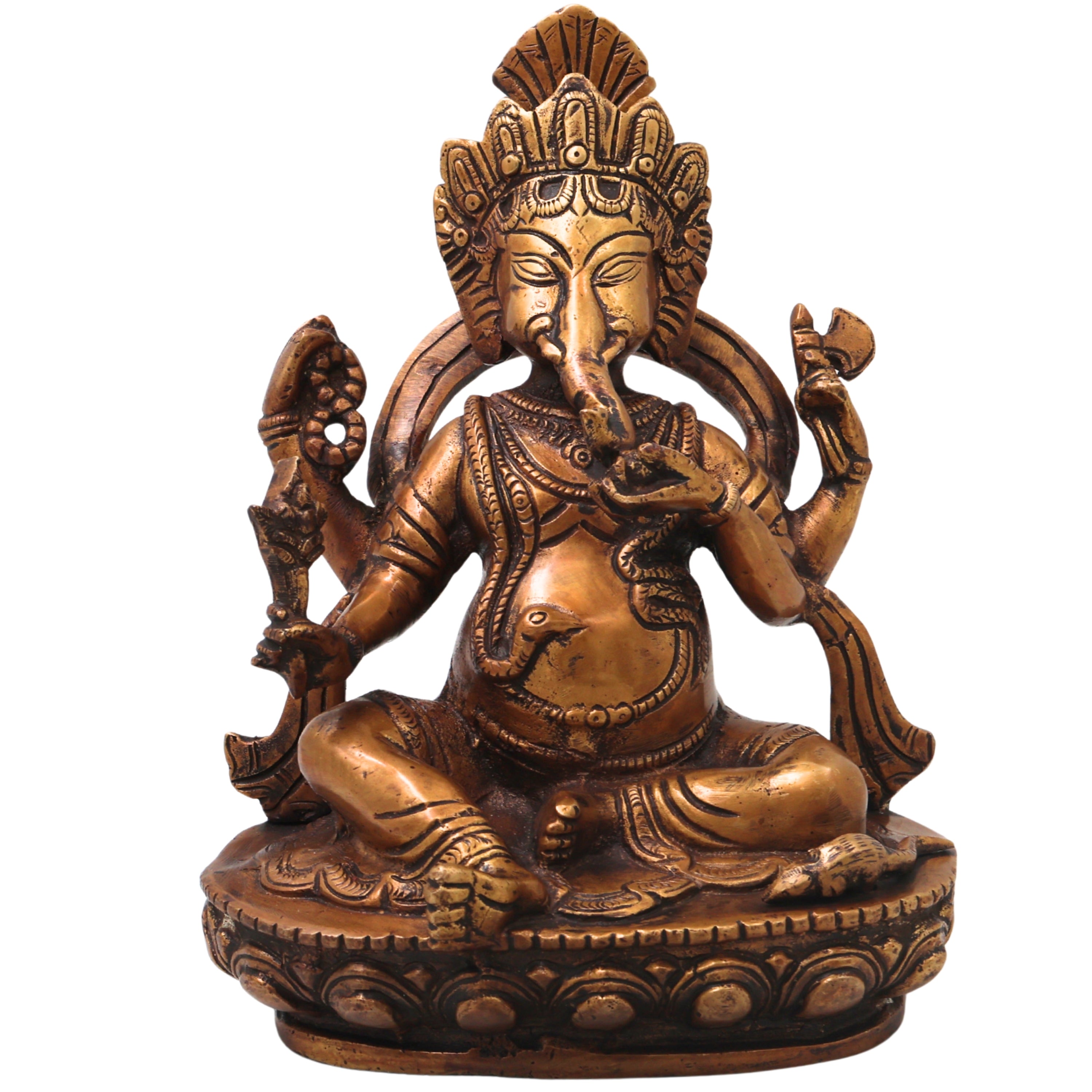 Brass Ganesha Ganapati Vinayaka Idol, Handcrafted Traditional Chola Murti for Pooja, Decor & Gifting, Gold, 9.5 Inch, 1 Piece