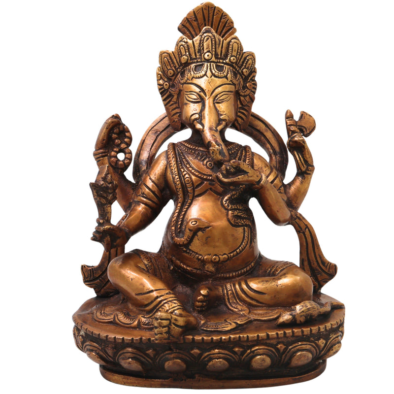 Brass Ganesha Ganapati Vinayaka Idol, Handcrafted Traditional Chola Murti for Pooja, Decor & Gifting, Gold, 9.5 Inch, 1 Piece