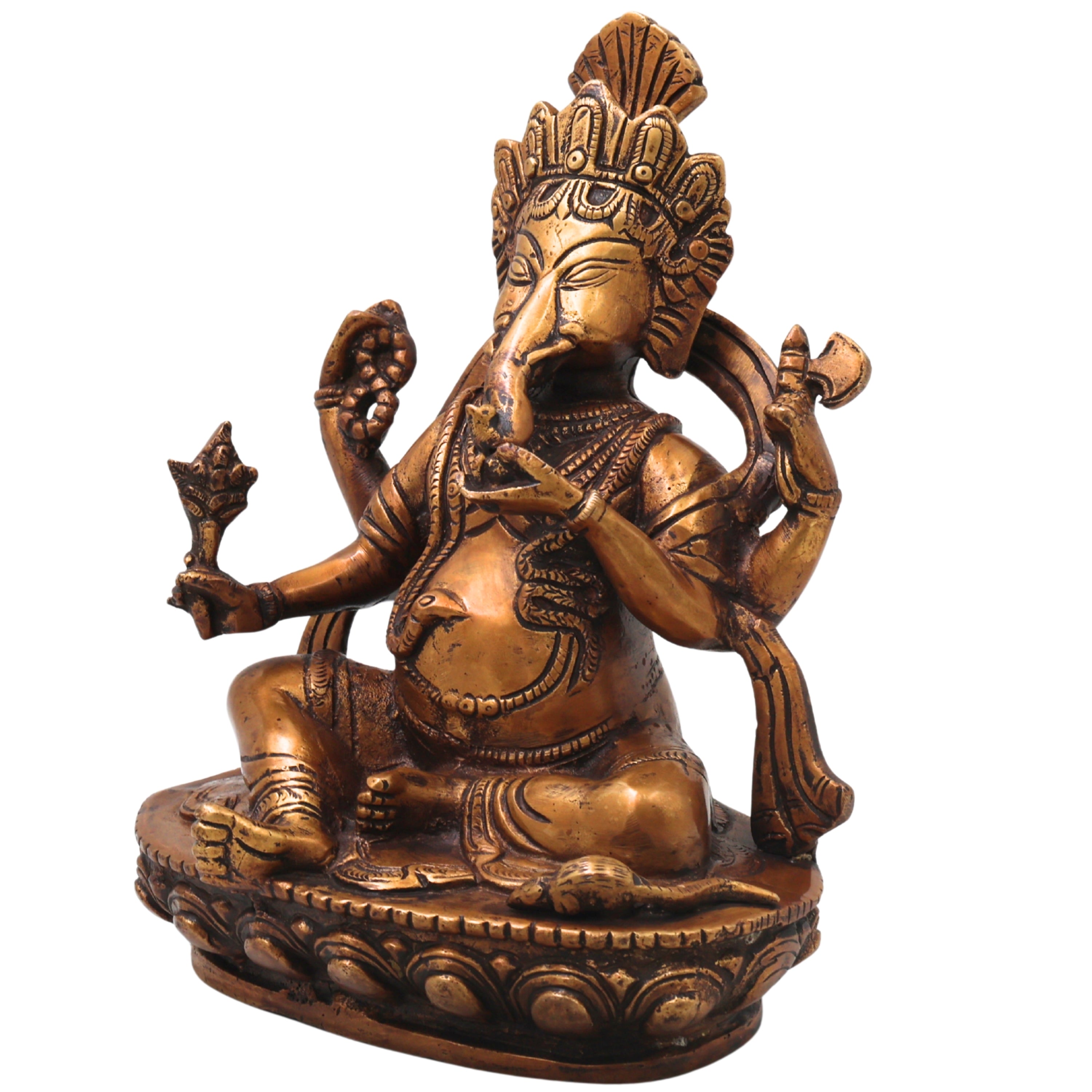 Brass Ganesha Ganapati Vinayaka Idol, Handcrafted Traditional Chola Murti for Pooja, Decor & Gifting, Gold, 9.5 Inch, 1 Piece