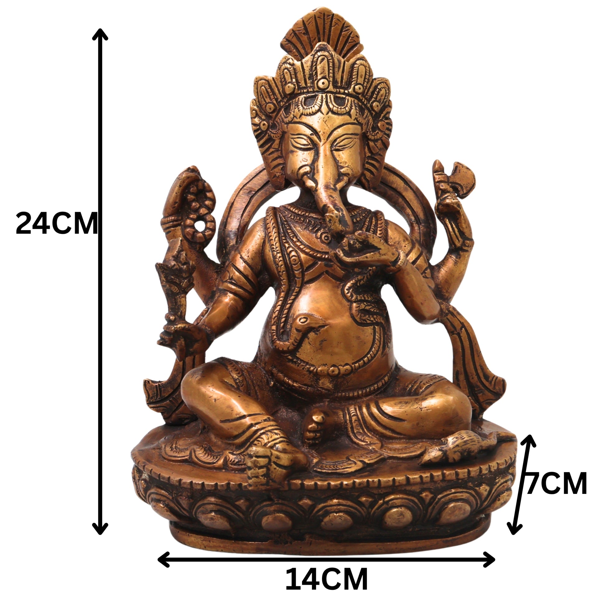 Brass Ganesha Ganapati Vinayaka Idol, Handcrafted Traditional Chola Murti for Pooja, Decor & Gifting, Gold, 9.5 Inch, 1 Piece