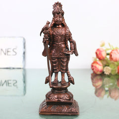 Copper Raja Murugan Idol, Kartikeya Subrahmanya Sculpture, Handcrafted Traditional Chola Murti for Pooja Decor Gifting, Brown, 5.5 Inch, 1 Piece