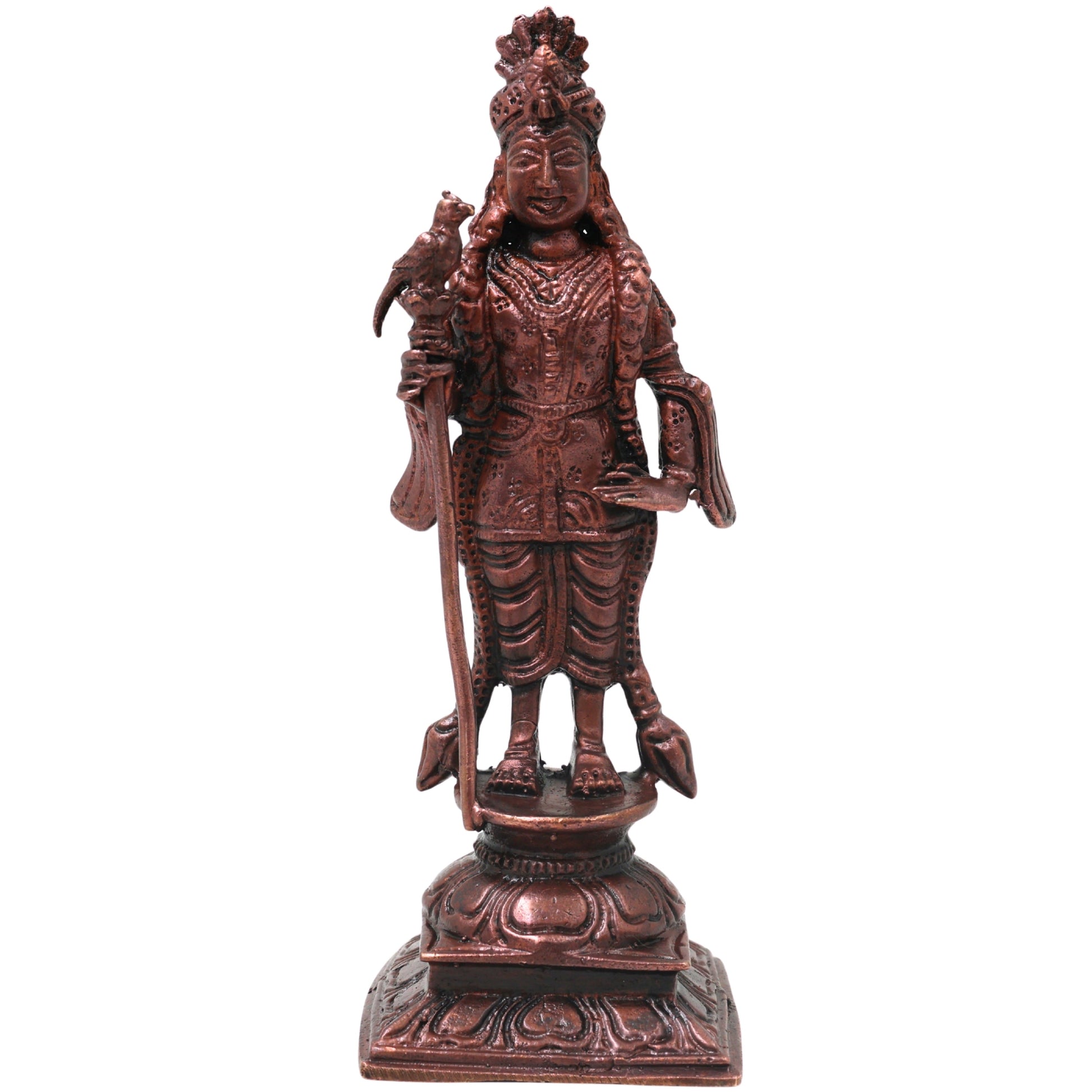 Copper Raja Murugan Idol, Kartikeya Subrahmanya Sculpture, Handcrafted Traditional Chola Murti for Pooja Decor Gifting, Brown, 5.5 Inch, 1 Piece