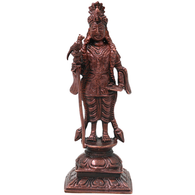 Copper Raja Murugan Idol, Kartikeya Subrahmanya Sculpture, Handcrafted Traditional Chola Murti for Pooja Decor Gifting, Brown, 5.5 Inch, 1 Piece