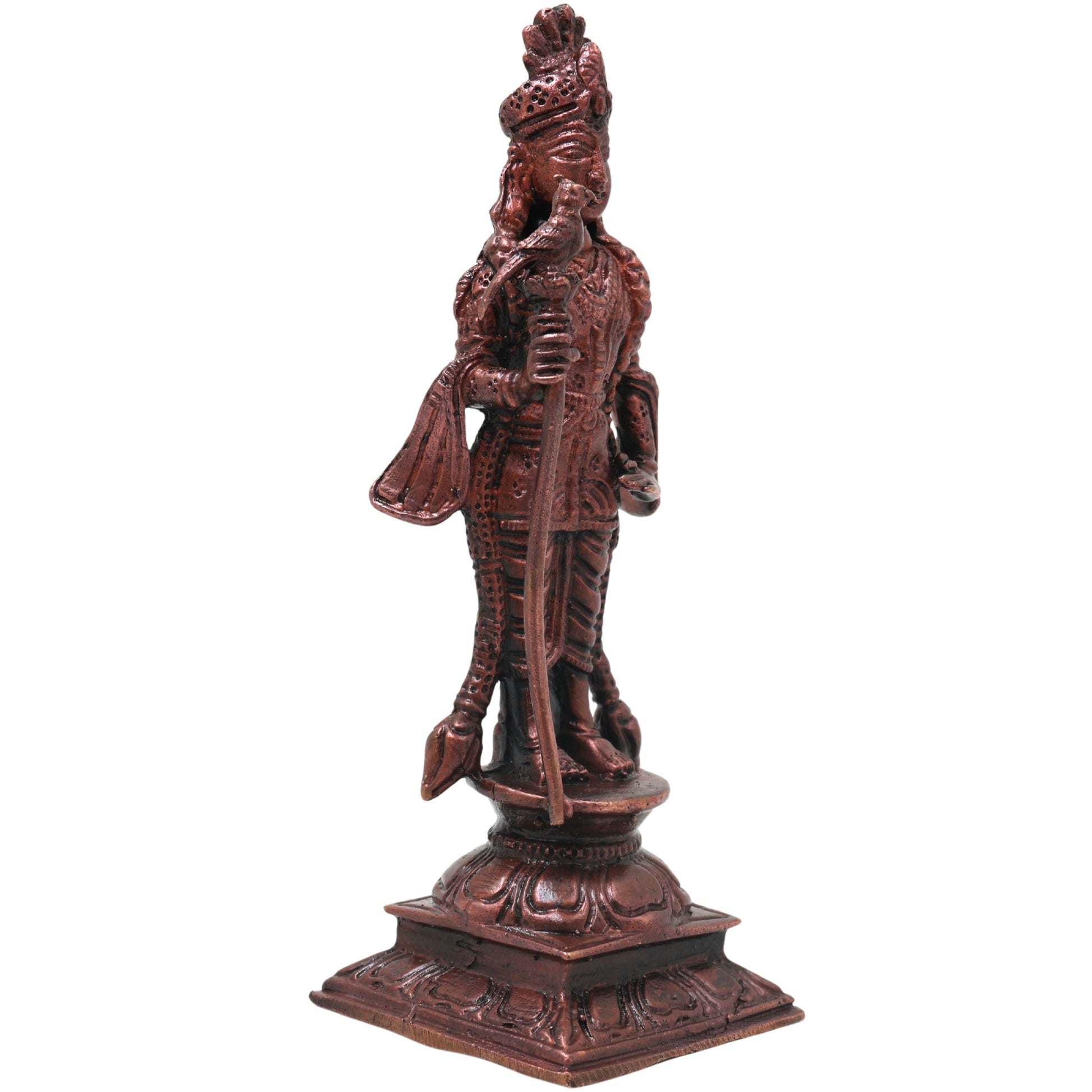 Copper Raja Murugan Idol, Kartikeya Subrahmanya Sculpture, Handcrafted Traditional Chola Murti for Pooja Decor Gifting, Brown, 5.5 Inch, 1 Piece