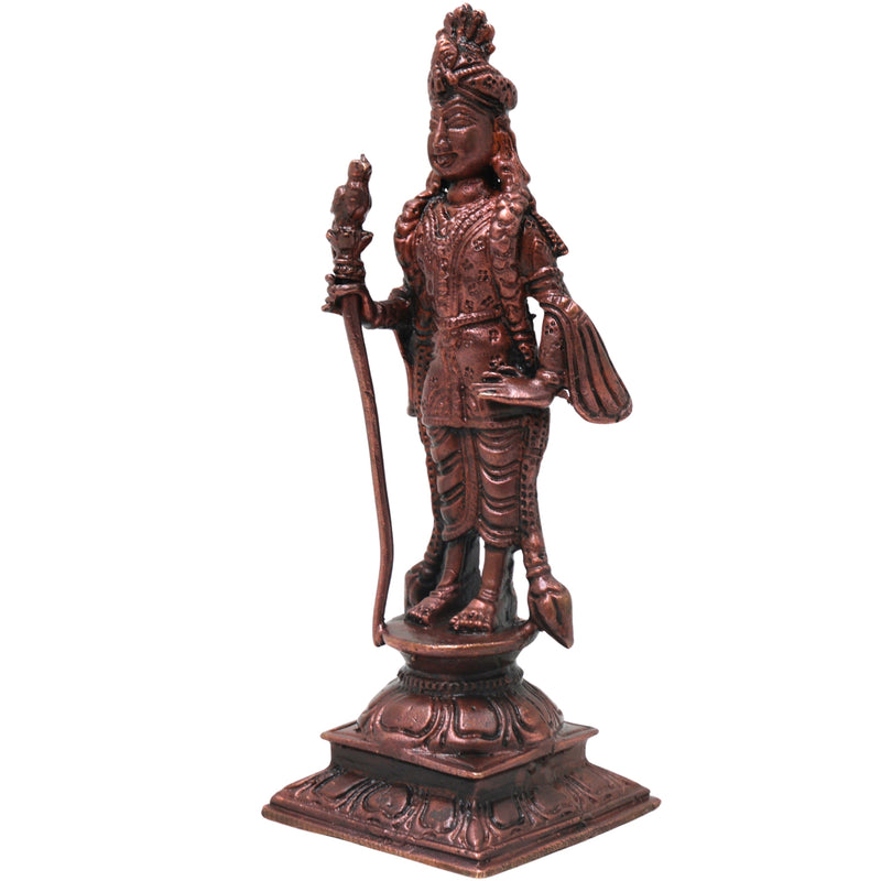 Copper Raja Murugan Idol, Kartikeya Subrahmanya Sculpture, Handcrafted Traditional Chola Murti for Pooja Decor Gifting, Brown, 5.5 Inch, 1 Piece