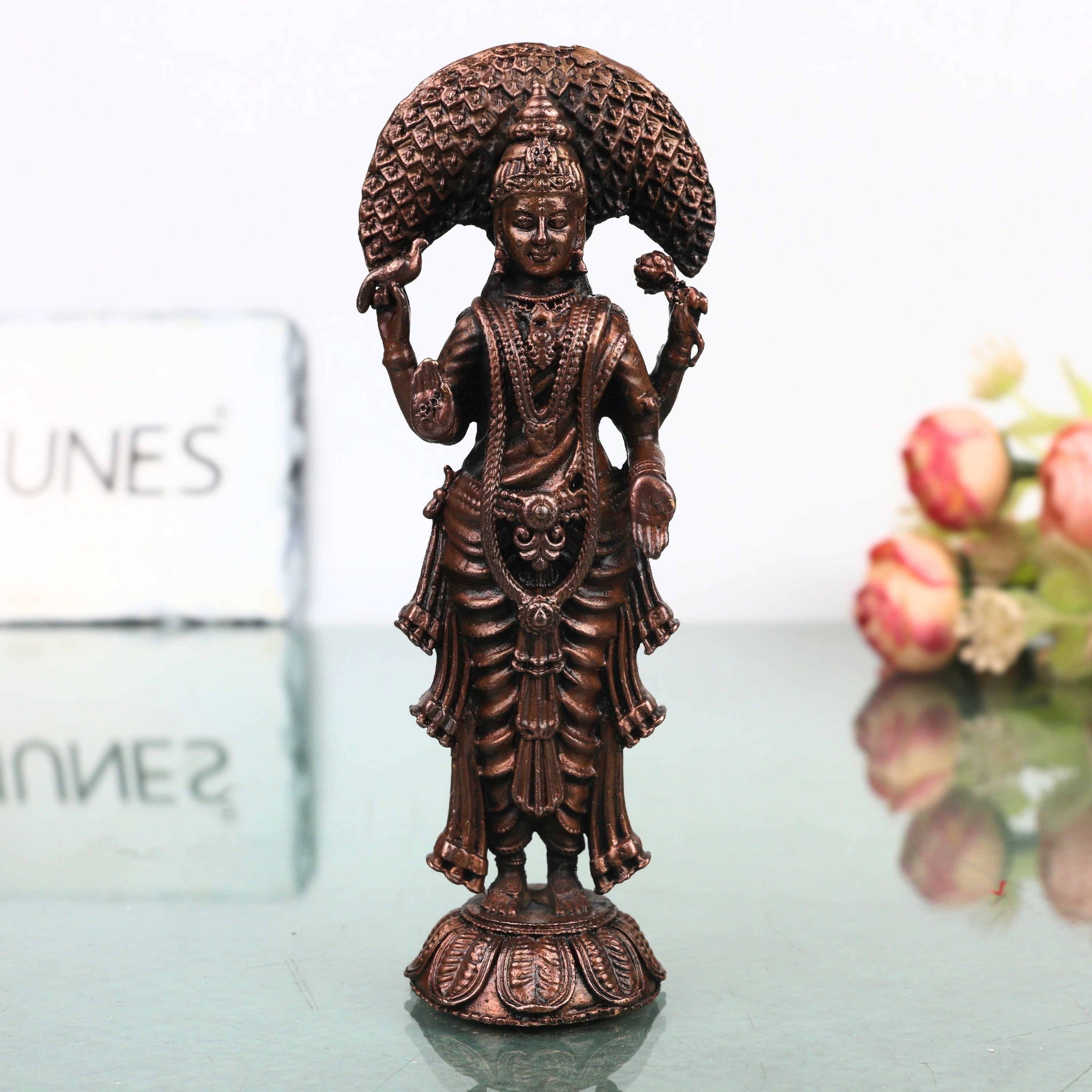 Copper Parameswari Idol Adi Shakti Mahadevi Murti for Pooja, Temple Decor, Traditional Chola Gift, Brown, 5 Inch, 1 Piece