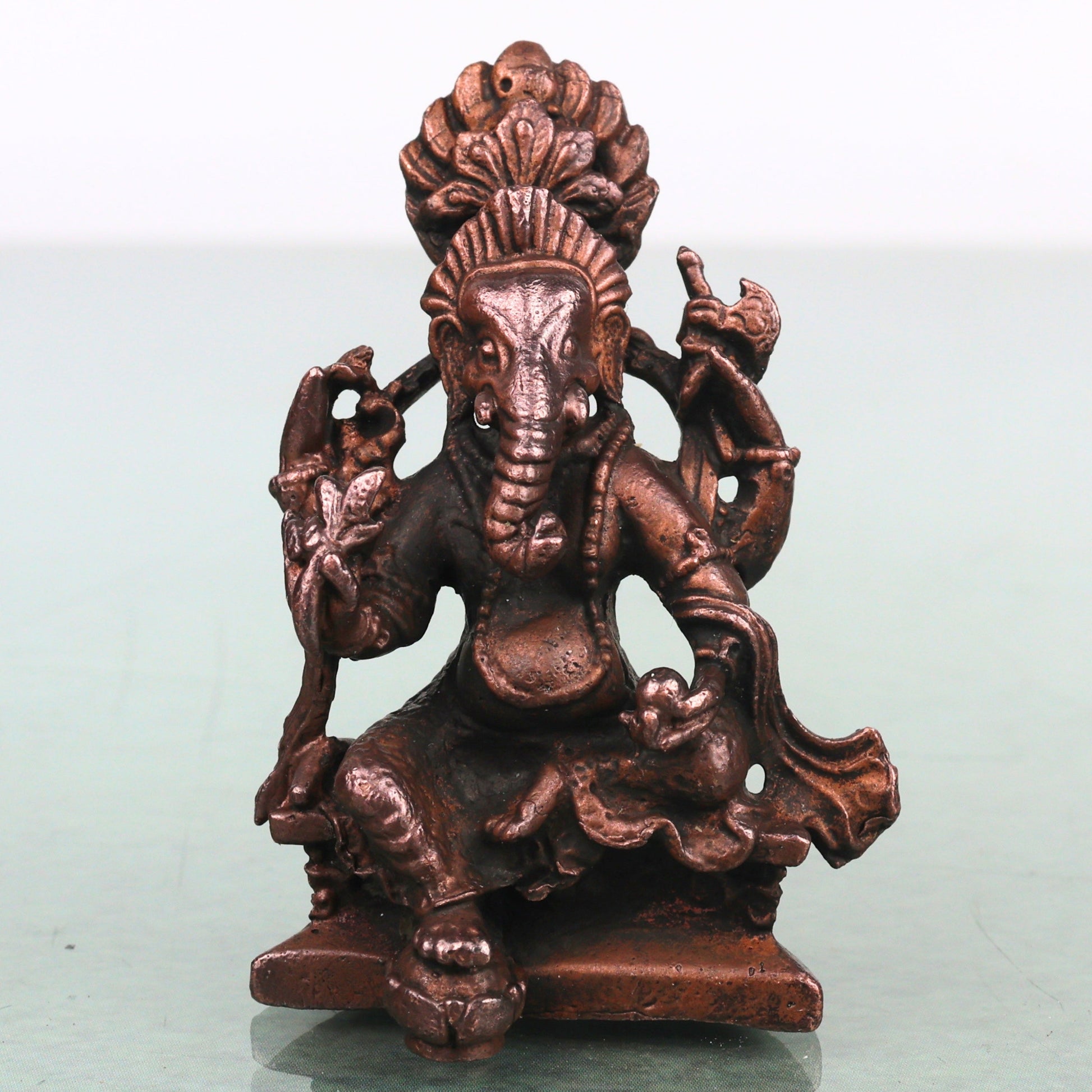 Copper Tibetan Style Ganesha Handcrafted Ganapati Vinayaka Idol for Pooja, Home Decor & Spiritual Gifting, Brown, 2.5 Inch, 1 Piece