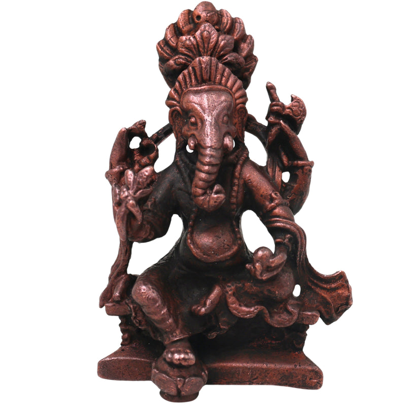 Copper Tibetan Style Ganesha Handcrafted Ganapati Vinayaka Idol for Pooja, Home Decor & Spiritual Gifting, Brown, 2.5 Inch, 1 Piece