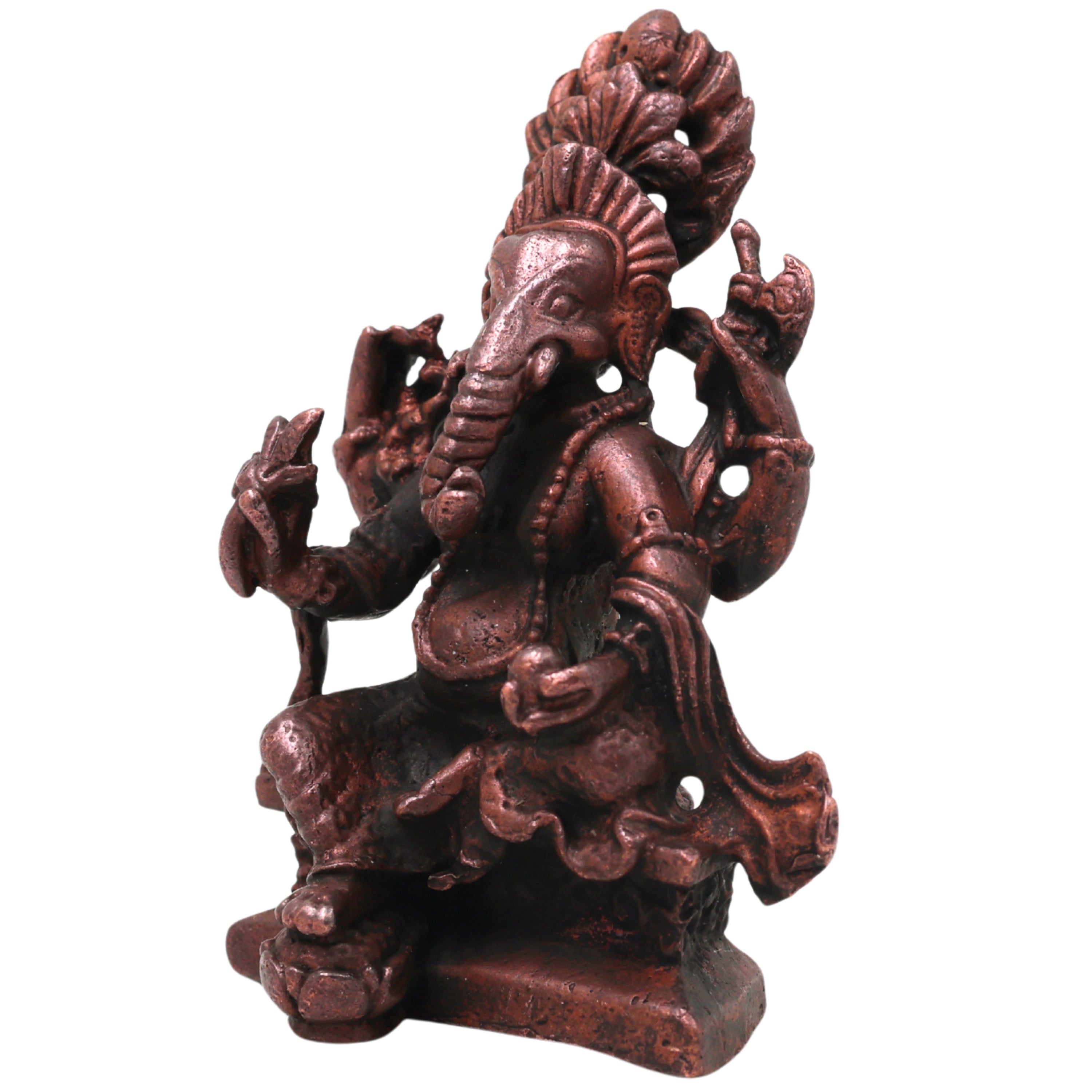 Copper Tibetan Style Ganesha Handcrafted Ganapati Vinayaka Idol for Pooja, Home Decor & Spiritual Gifting, Brown, 2.5 Inch, 1 Piece