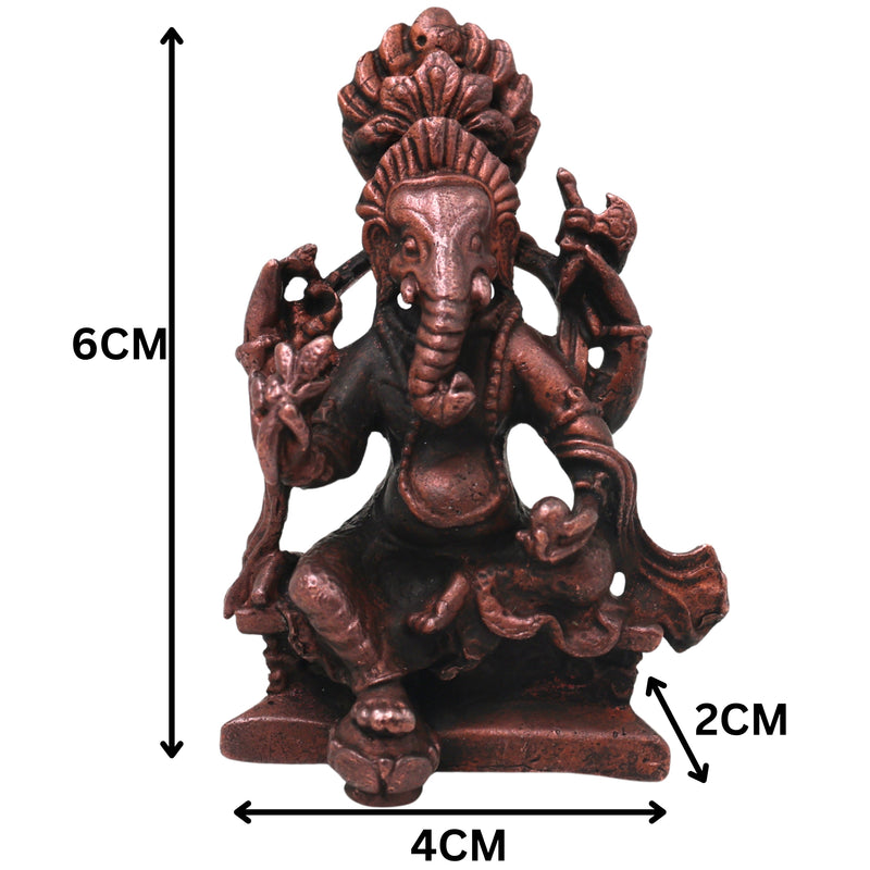 Copper Tibetan Style Ganesha Handcrafted Ganapati Vinayaka Idol for Pooja, Home Decor & Spiritual Gifting, Brown, 2.5 Inch, 1 Piece