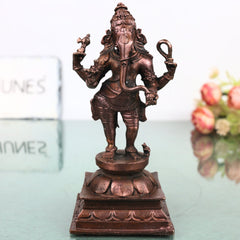 Copper Ganesha Ganapati Vinayaka Idol, Handcrafted Traditional Chola Murti for Pooja, Decor & Gifting, Brown, 6 Inch, 1 Piece
