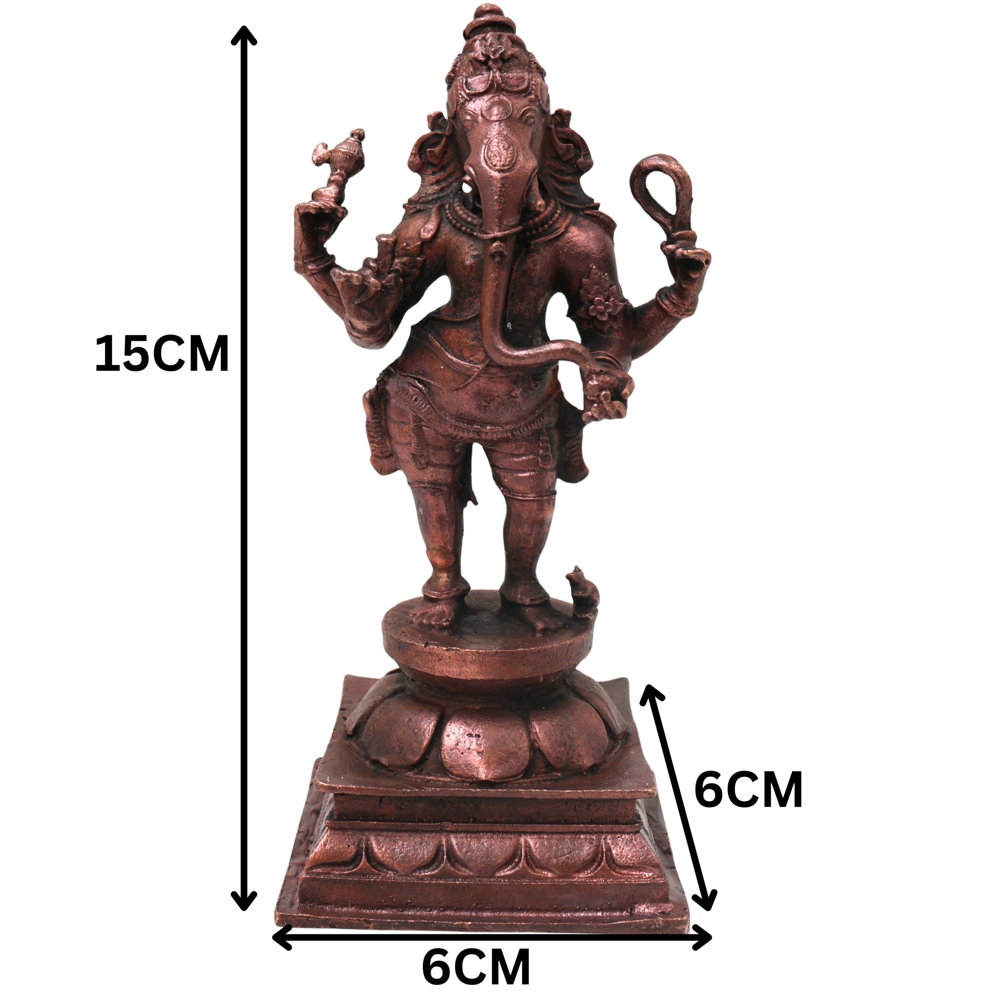 Copper Ganesha Ganapati Vinayaka Idol, Handcrafted Traditional Chola Murti for Pooja, Decor & Gifting, Brown, 6 Inch, 1 Piece