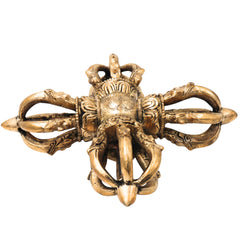 Brass Tibetan Double Dorje Vishva Vajra Handcrafted Traditional Buddhist Altar Pooja Decor Spiritual Gift, Gold, 3 Inch, 1 Piece