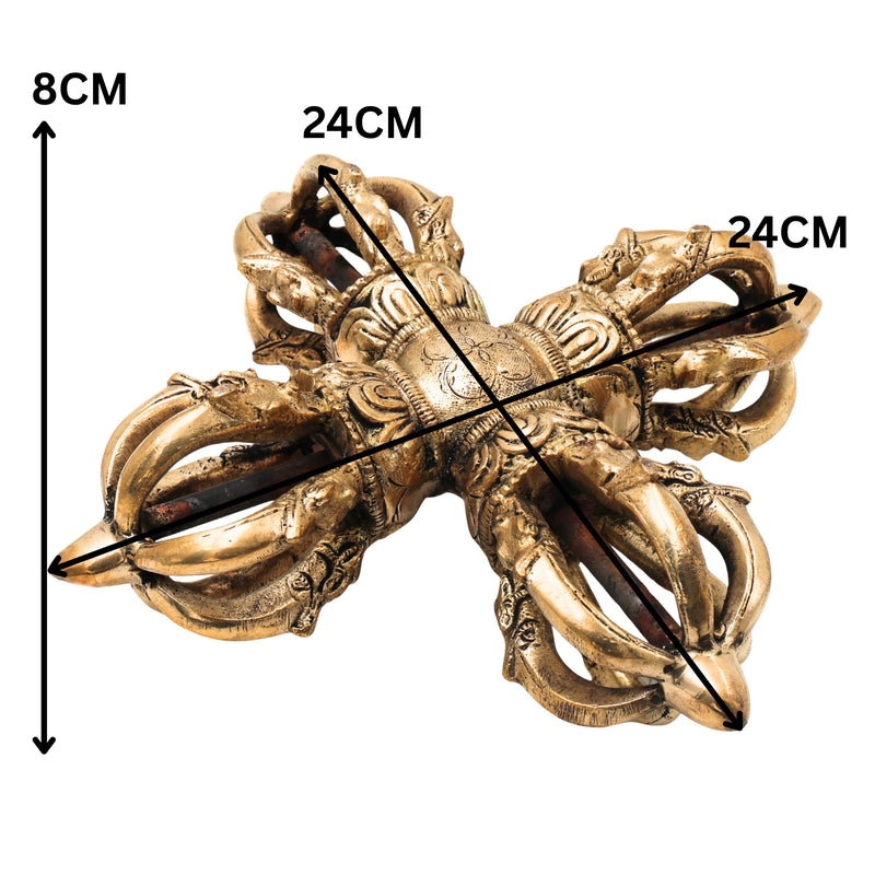 Brass Tibetan Double Dorje Vishva Vajra Handcrafted Traditional Buddhist Altar Pooja Decor Spiritual Gift, Gold, 3 Inch, 1 Piece