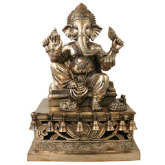 Brass Ganesh Ganapati Vinayaka Idol for Pooja, Home Decor & Gifting, Handcrafted Traditional Chola Statue, Gold, 21 Inch, 1 Piece
