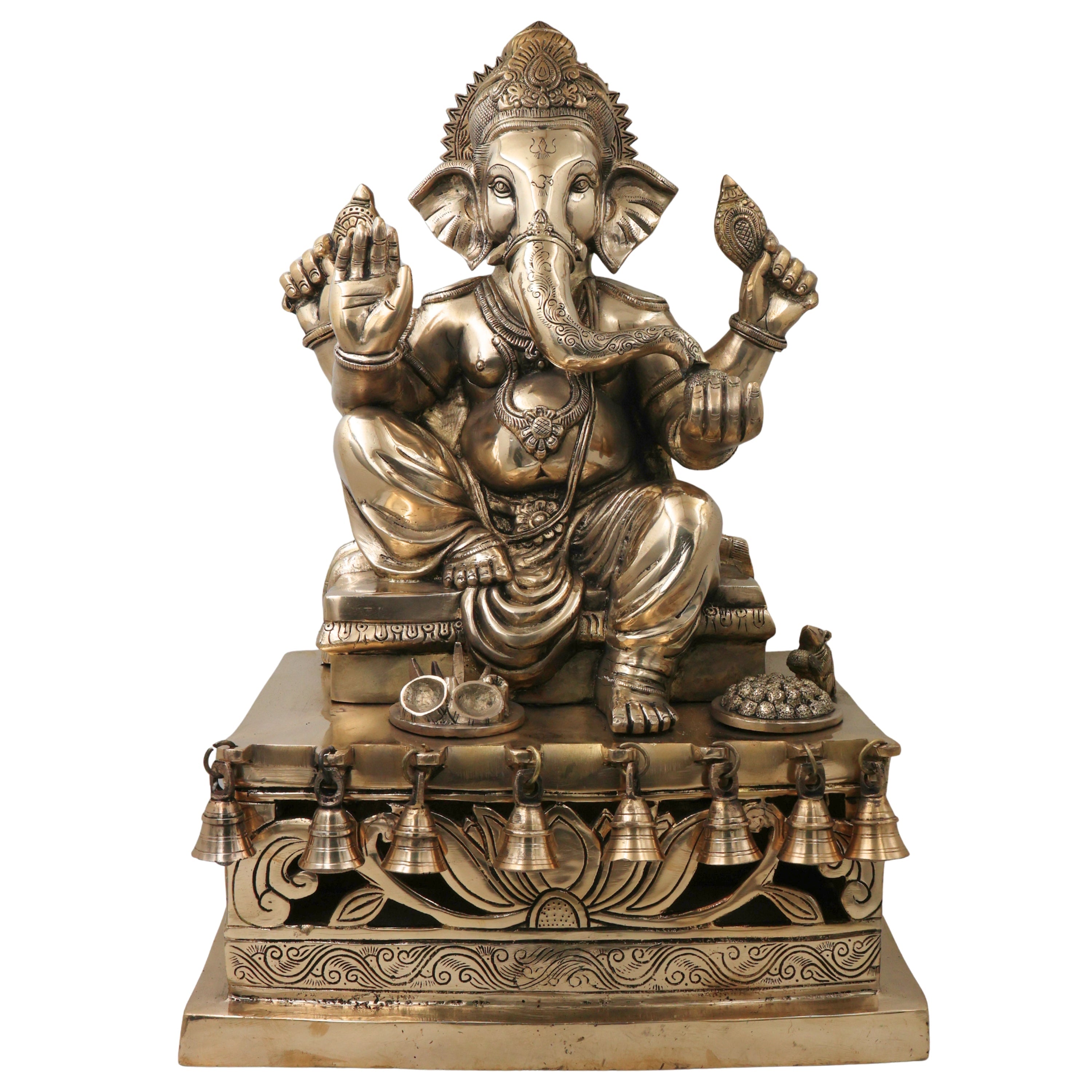 Brass Ganesh Ganapati Vinayaka Idol for Pooja, Home Decor & Gifting, Handcrafted Traditional Chola Statue, Gold, 21 Inch, 1 Piece
