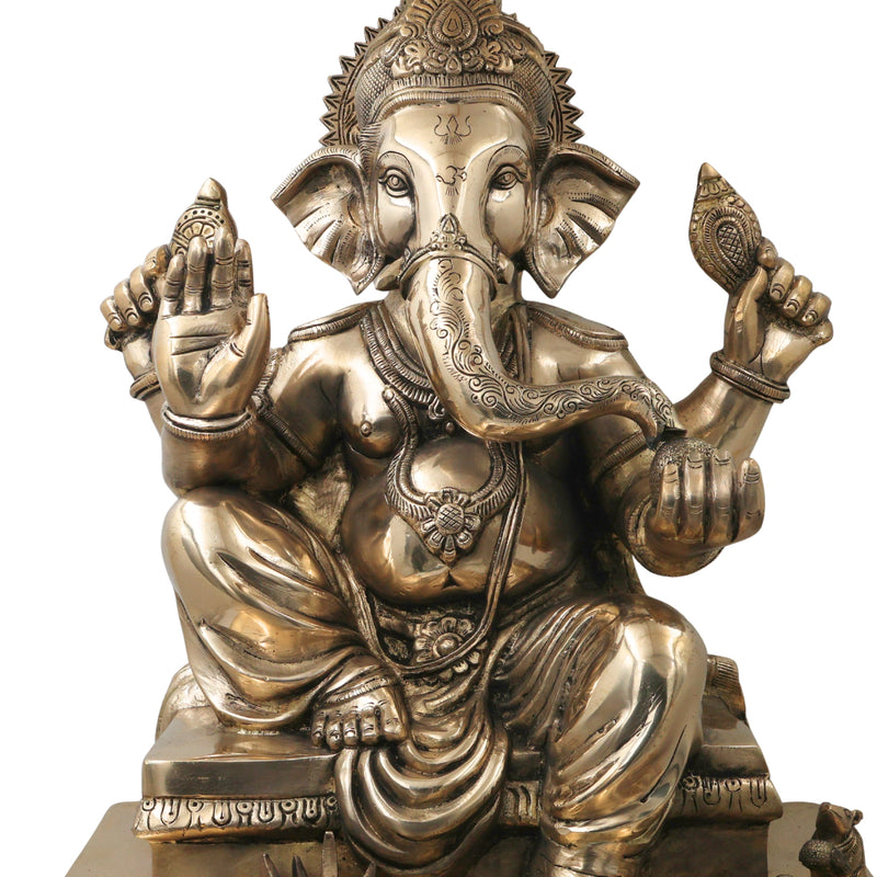 Brass Ganesh Ganapati Vinayaka Idol for Pooja, Home Decor & Gifting, Handcrafted Traditional Chola Statue, Gold, 21 Inch, 1 Piece