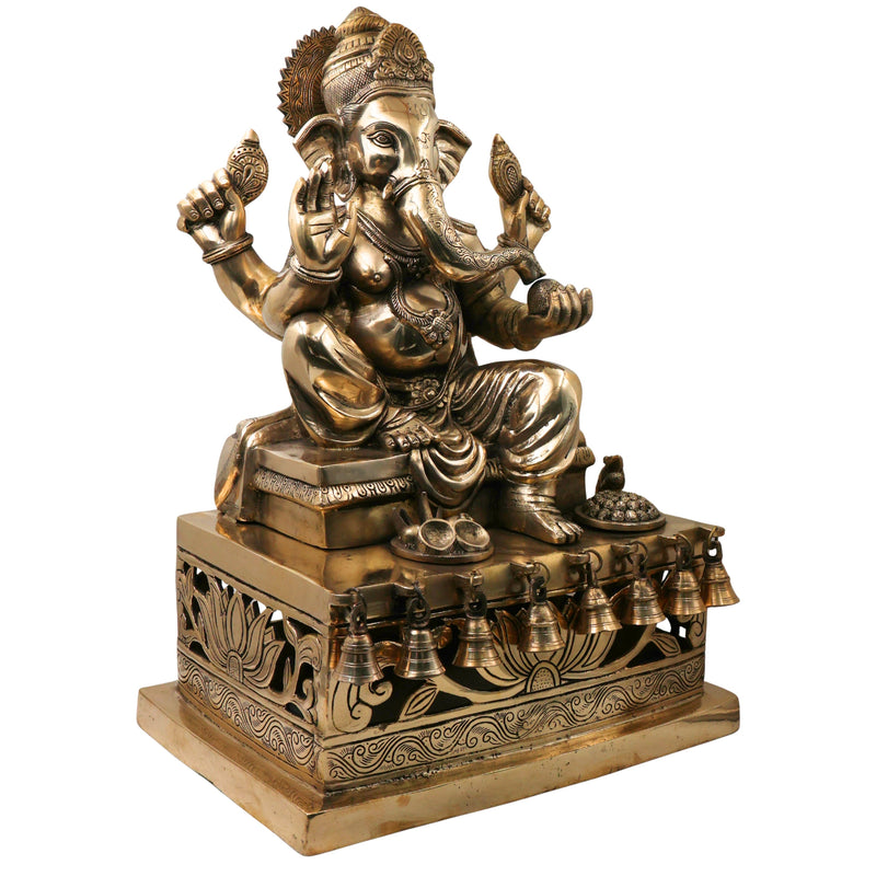 Brass Ganesh Ganapati Vinayaka Idol for Pooja, Home Decor & Gifting, Handcrafted Traditional Chola Statue, Gold, 21 Inch, 1 Piece