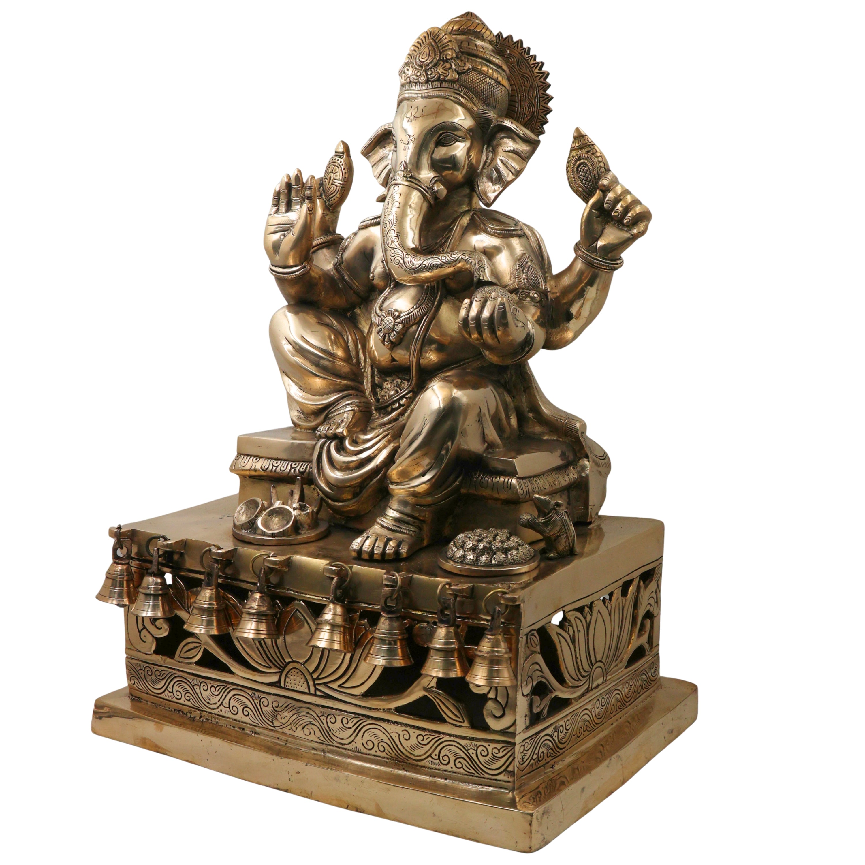 Brass Ganesh Ganapati Vinayaka Idol for Pooja, Home Decor & Gifting, Handcrafted Traditional Chola Statue, Gold, 21 Inch, 1 Piece