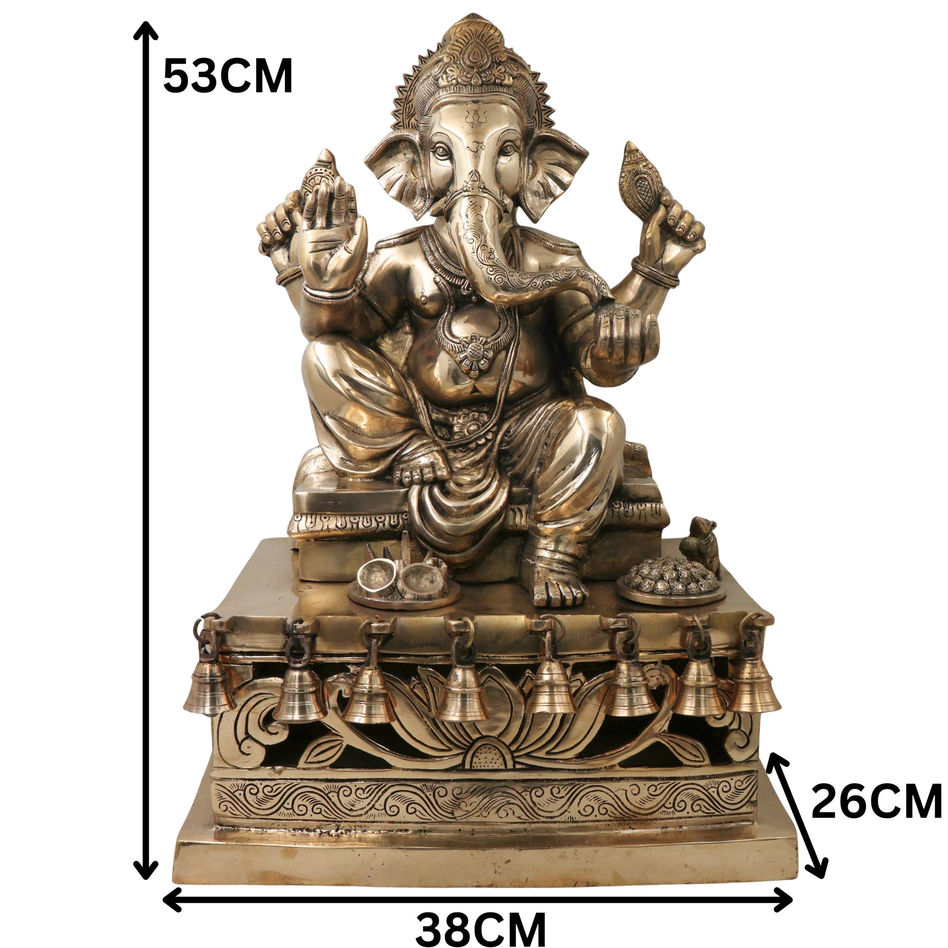 Brass Ganesh Ganapati Vinayaka Idol for Pooja, Home Decor & Gifting, Handcrafted Traditional Chola Statue, Gold, 21 Inch, 1 Piece