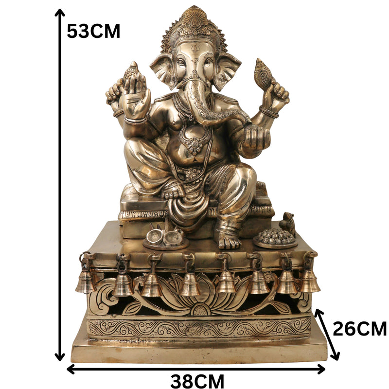 Brass Ganesh Ganapati Vinayaka Idol for Pooja, Home Decor & Gifting, Handcrafted Traditional Chola Statue, Gold, 21 Inch, 1 Piece