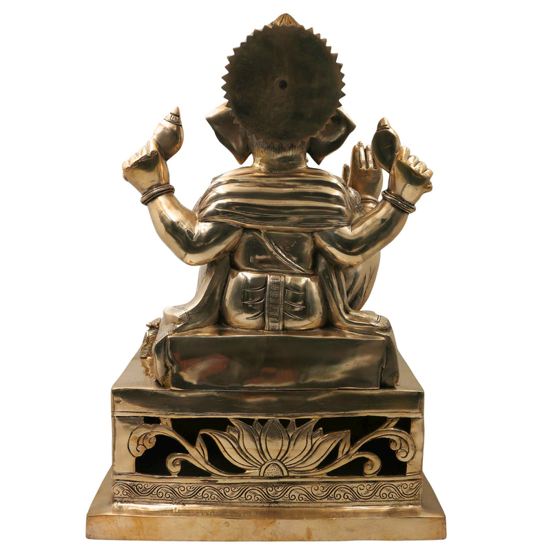 Brass Ganesh Ganapati Vinayaka Idol for Pooja, Home Decor & Gifting, Handcrafted Traditional Chola Statue, Gold, 21 Inch, 1 Piece