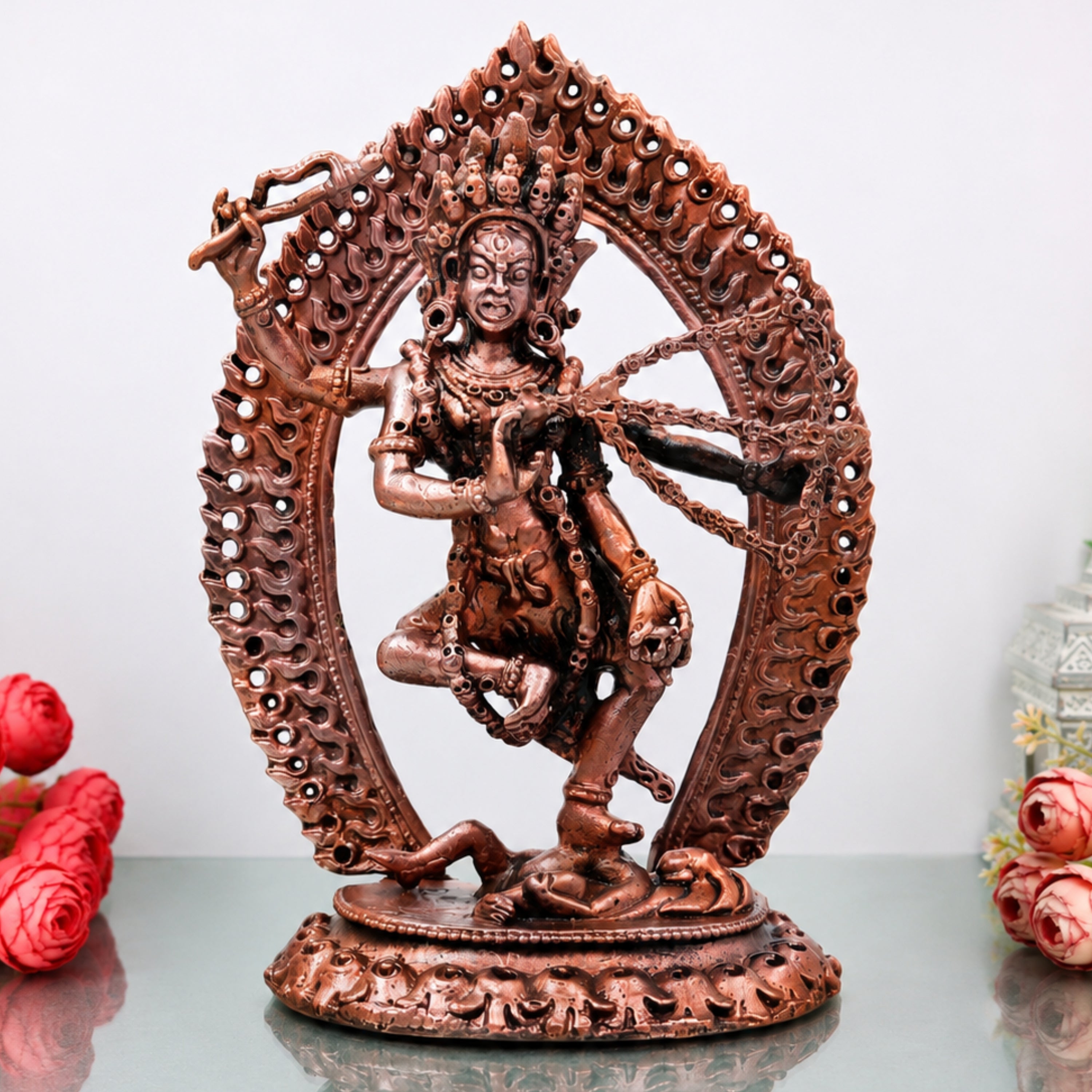 Copper Kurukulla Devi Idol Handcrafted Murti for Pooja, Meditation, Buddhist Altar, Home Decor & Gifting, Brown, 5.5 Inch, 1 Piece