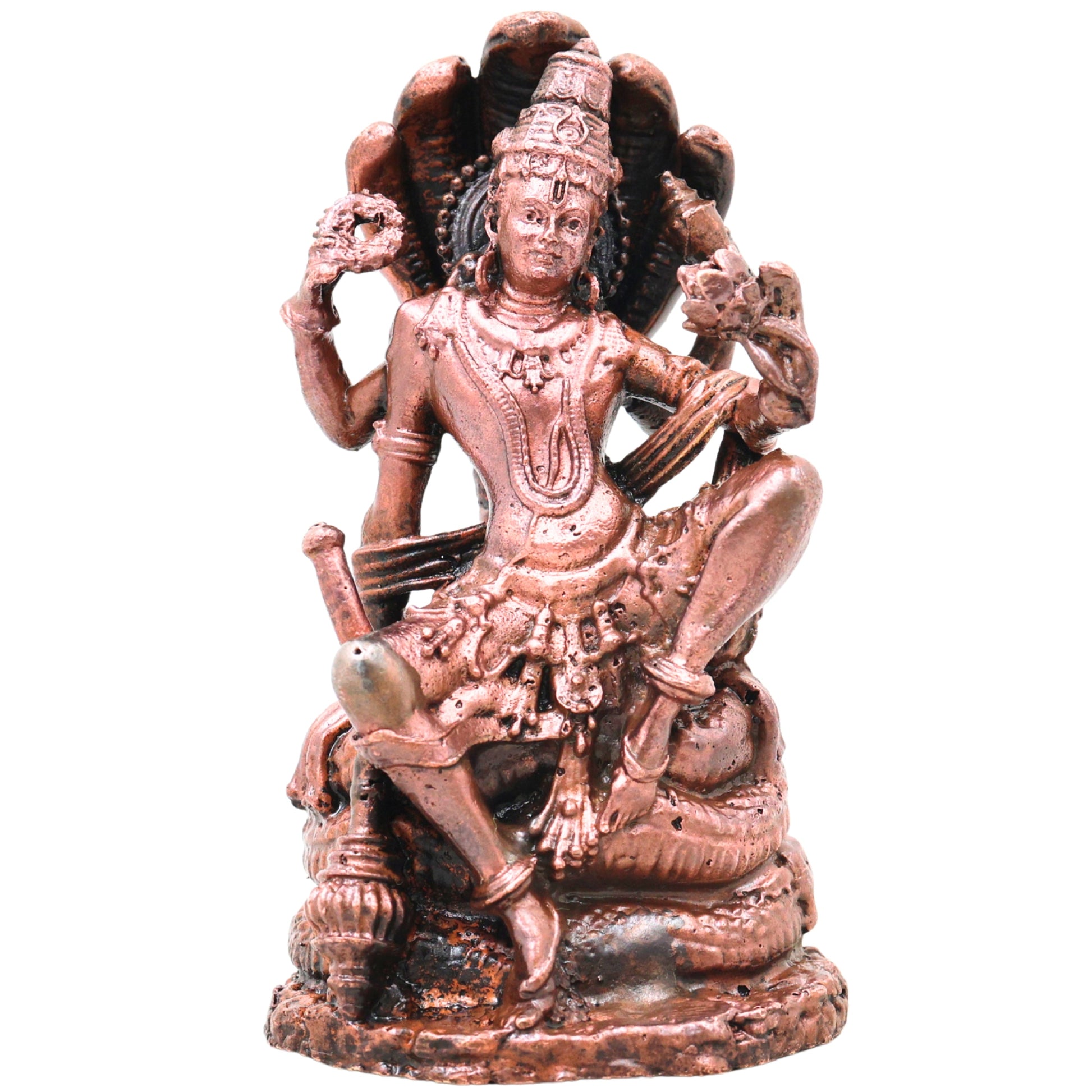 Copper Vishnu Idol, Lord Narayana Hari Murti for Pooja, Home Temple Décor & Spiritual Gifting, Brown, 4 Inch, 1 Piece