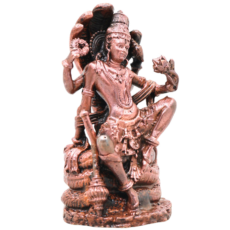 Copper Vishnu Idol, Lord Narayana Hari Murti for Pooja, Home Temple Décor & Spiritual Gifting, Brown, 4 Inch, 1 Piece
