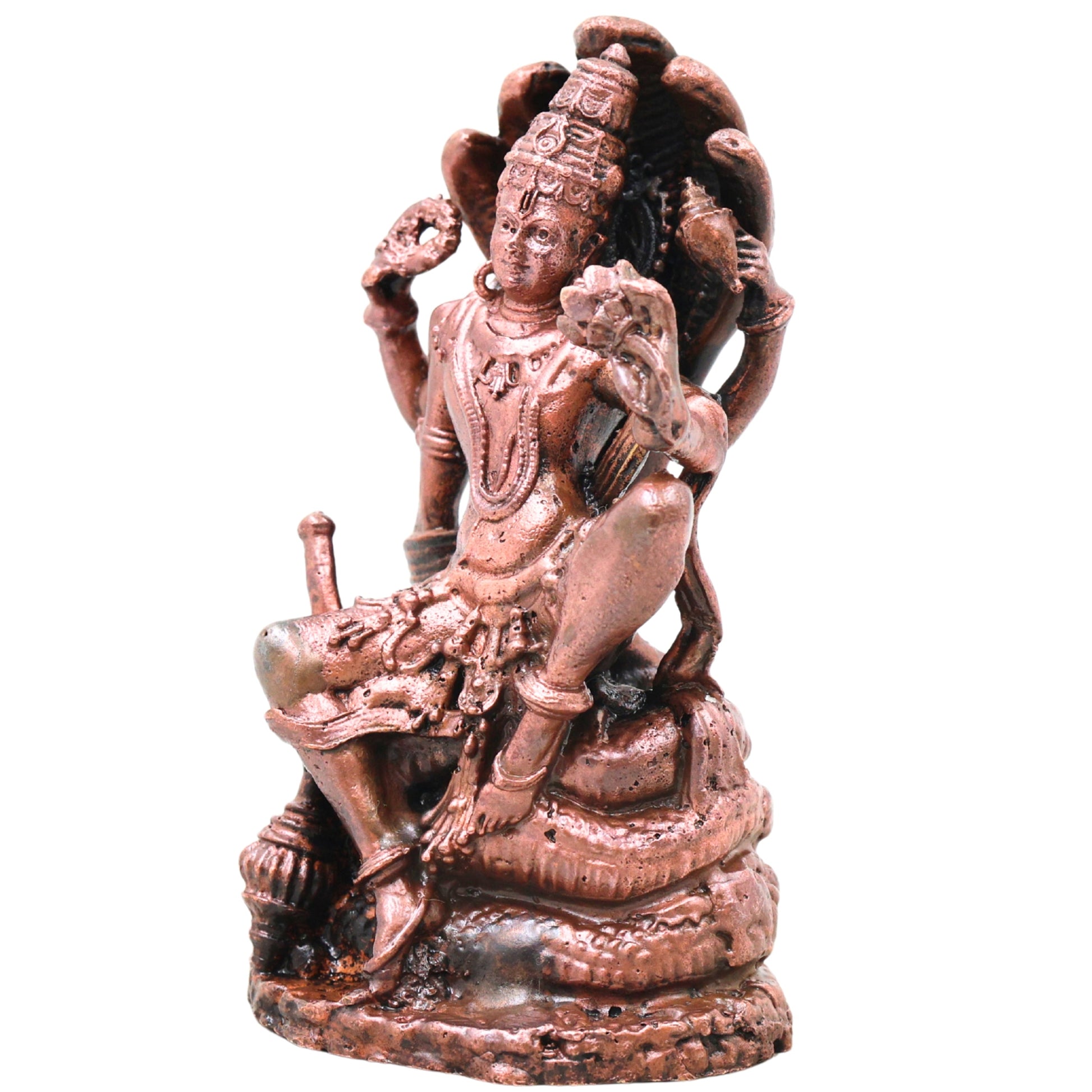 Copper Vishnu Idol, Lord Narayana Hari Murti for Pooja, Home Temple Décor & Spiritual Gifting, Brown, 4 Inch, 1 Piece