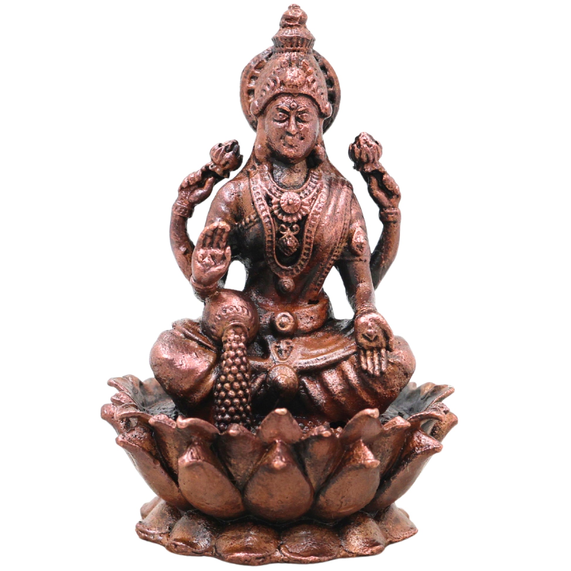 Copper Lakshmi Idol Murti, Mahalakshmi Goddess Statue for Pooja, Home Decor & Spiritual Gifting, Brown, 3 Inch, 1 Piece