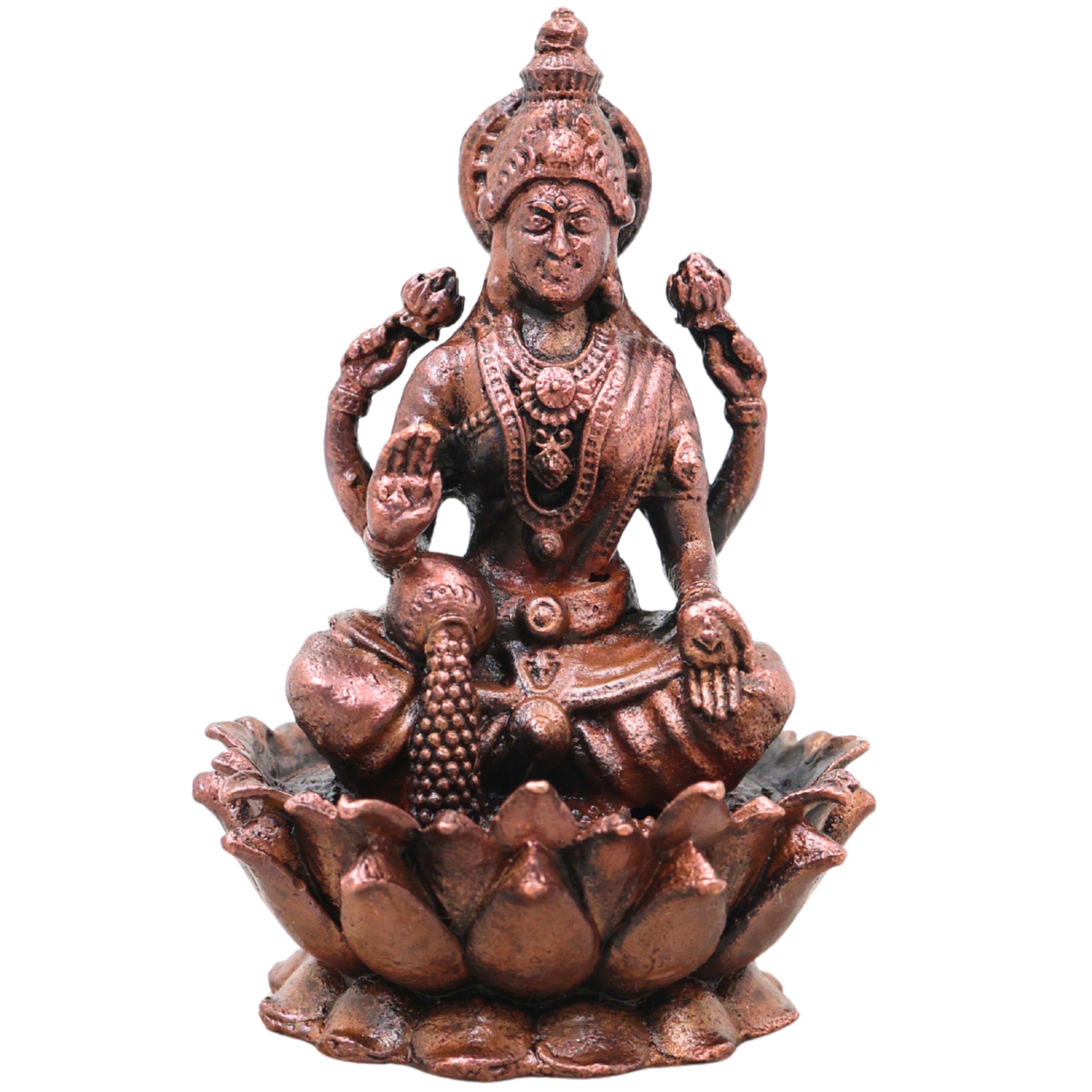 Copper Lakshmi Idol Murti, Mahalakshmi Goddess Statue for Pooja, Home Decor & Spiritual Gifting, Brown, 3 Inch, 1 Piece