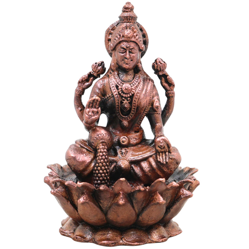 Copper Lakshmi Idol Murti, Mahalakshmi Goddess Statue for Pooja, Home Decor & Spiritual Gifting, Brown, 3 Inch, 1 Piece