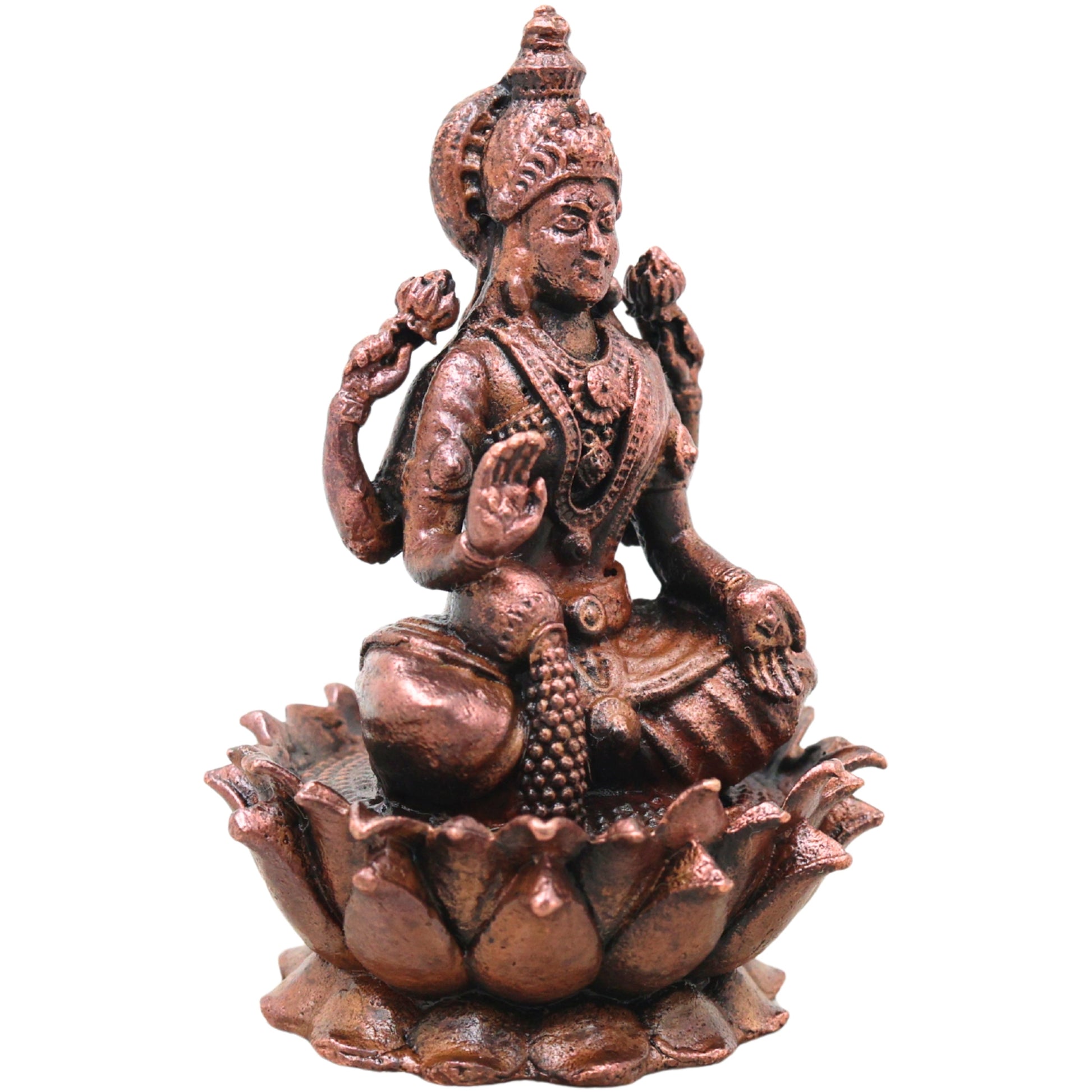 Copper Lakshmi Idol Murti, Mahalakshmi Goddess Statue for Pooja, Home Decor & Spiritual Gifting, Brown, 3 Inch, 1 Piece