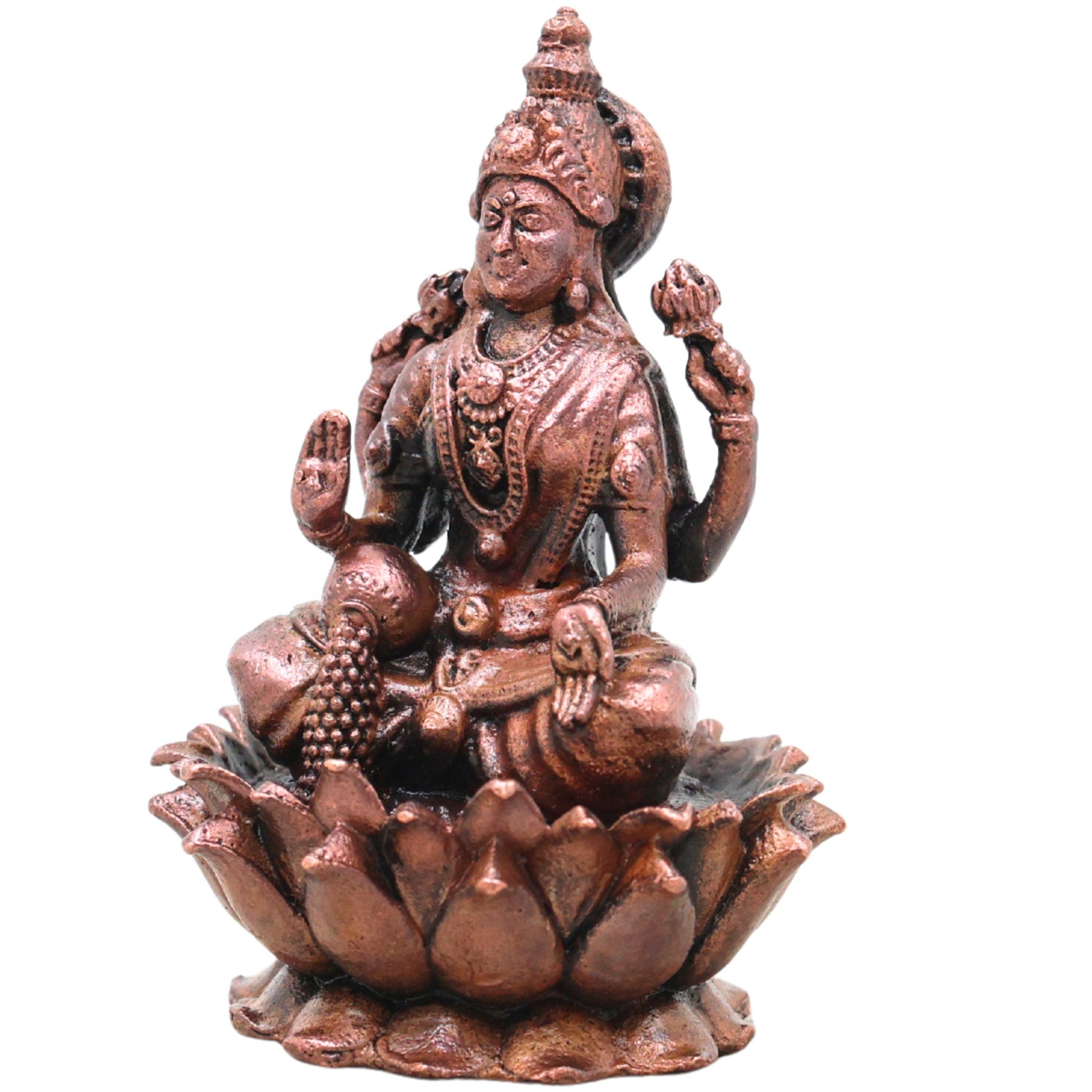 Copper Lakshmi Idol Murti, Mahalakshmi Goddess Statue for Pooja, Home Decor & Spiritual Gifting, Brown, 3 Inch, 1 Piece